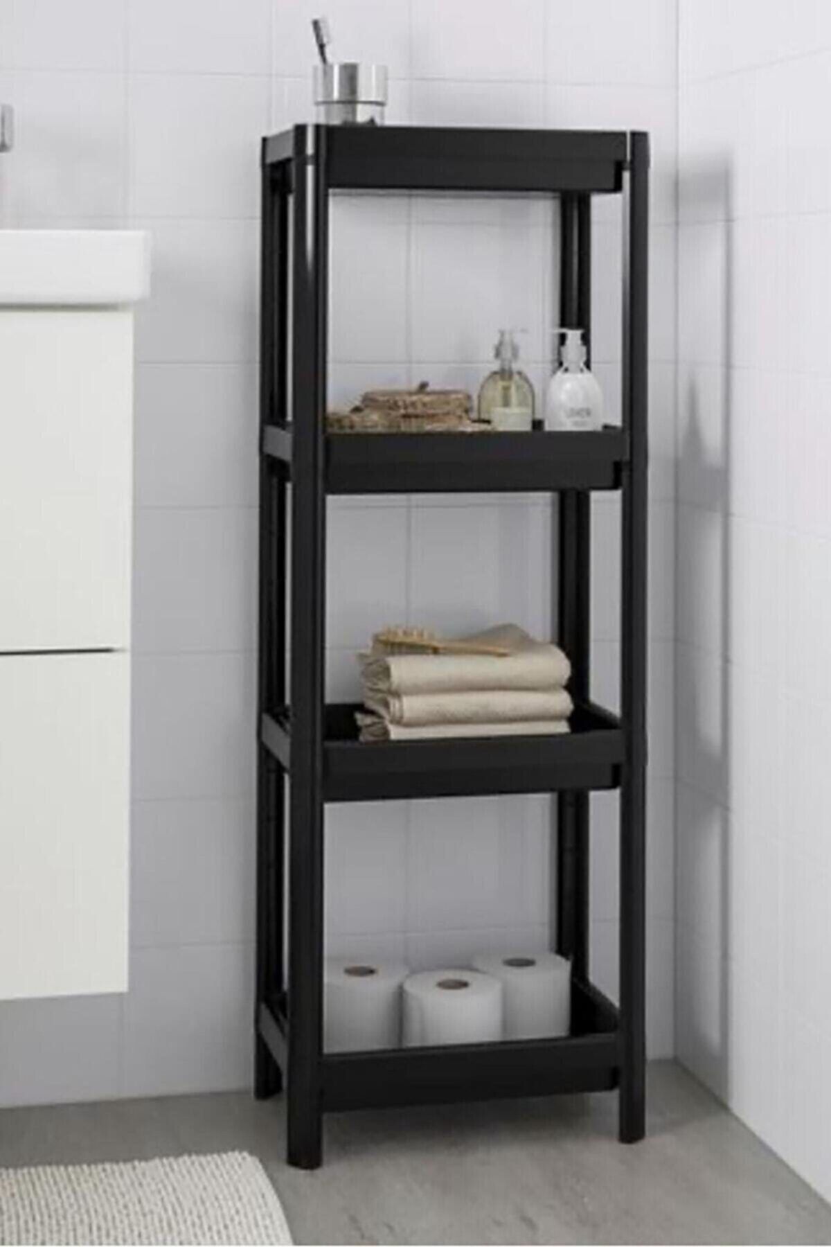 Bayev Vesken 3 Bölmeli Banyo Raf Ünitesi Siyah Ikea Model Mutfak Düzenleyici