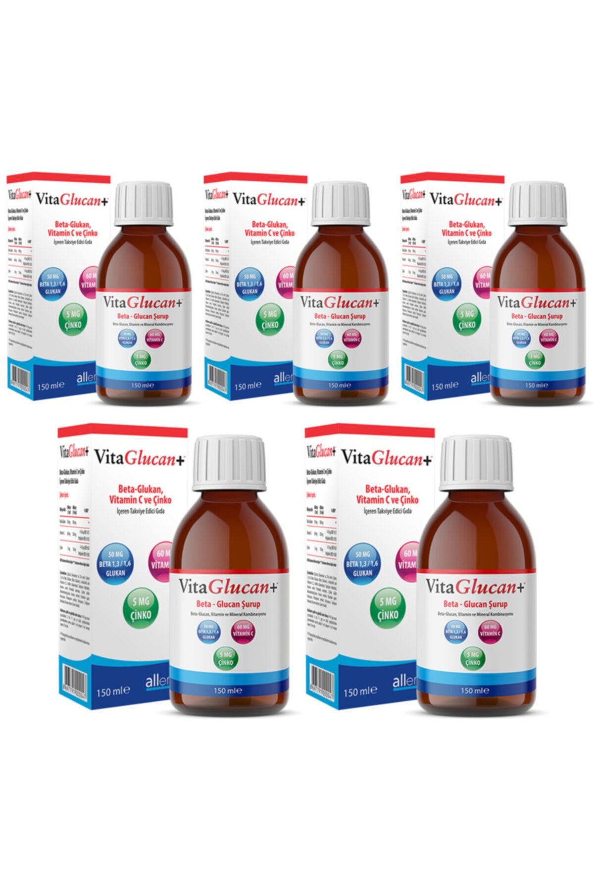 Allergo 5 Adet Vitaglucan+ 150 Ml Şurup | Beta Glukan + Vitamin C + Çinko