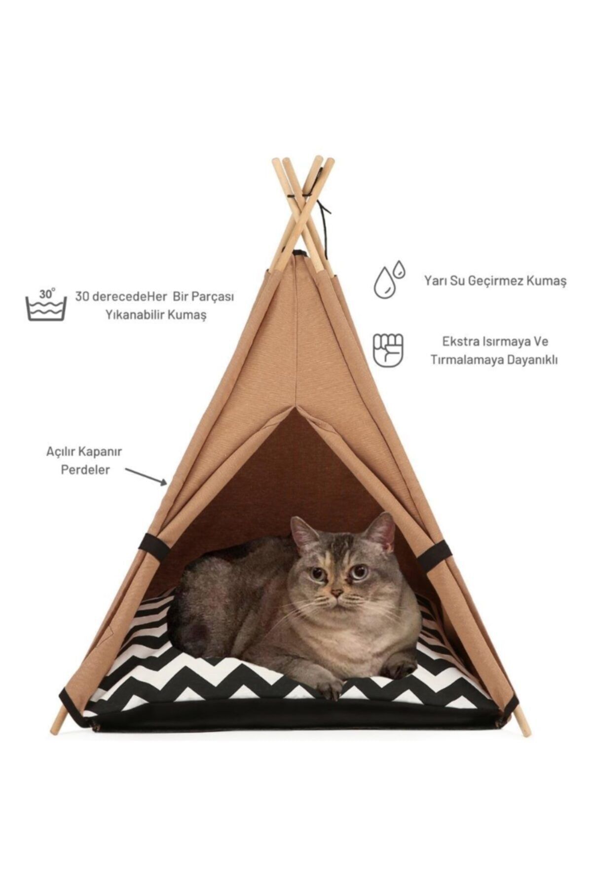 Teepee House 50-50cm Yataklı Kedi Çadırı