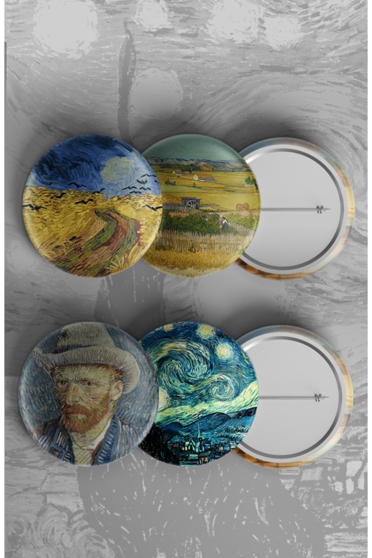 Hasbihal Vıncent Van Gogh Tabloları 4'lü Set Iğneli Çanta Rozeti