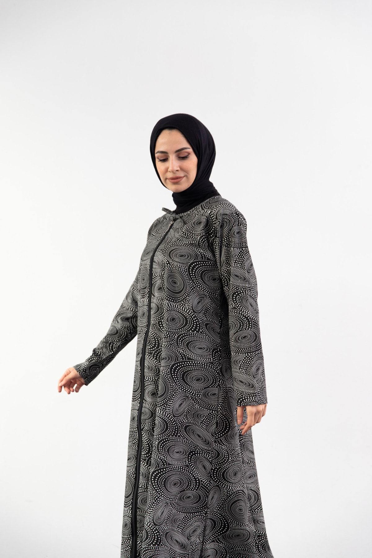 Kutay Collection Fermuarlı Desenli Namaz Elbisesi Sabahlık