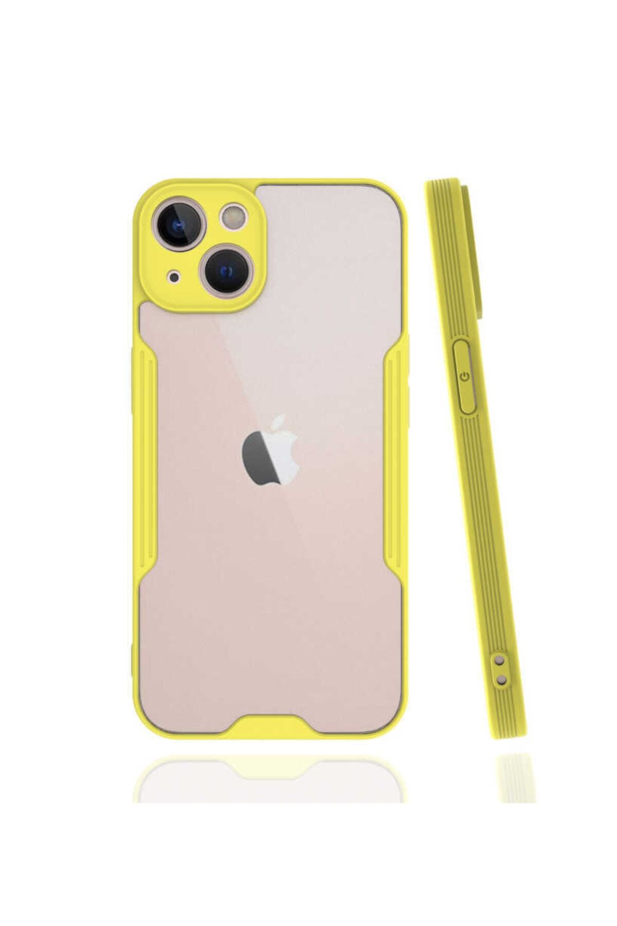 İncisoft Iphone 13 Mini Uyumlu Kamera Korumalı Renkli Çerçeve Şeffaf Parfe Kılıf Sarı