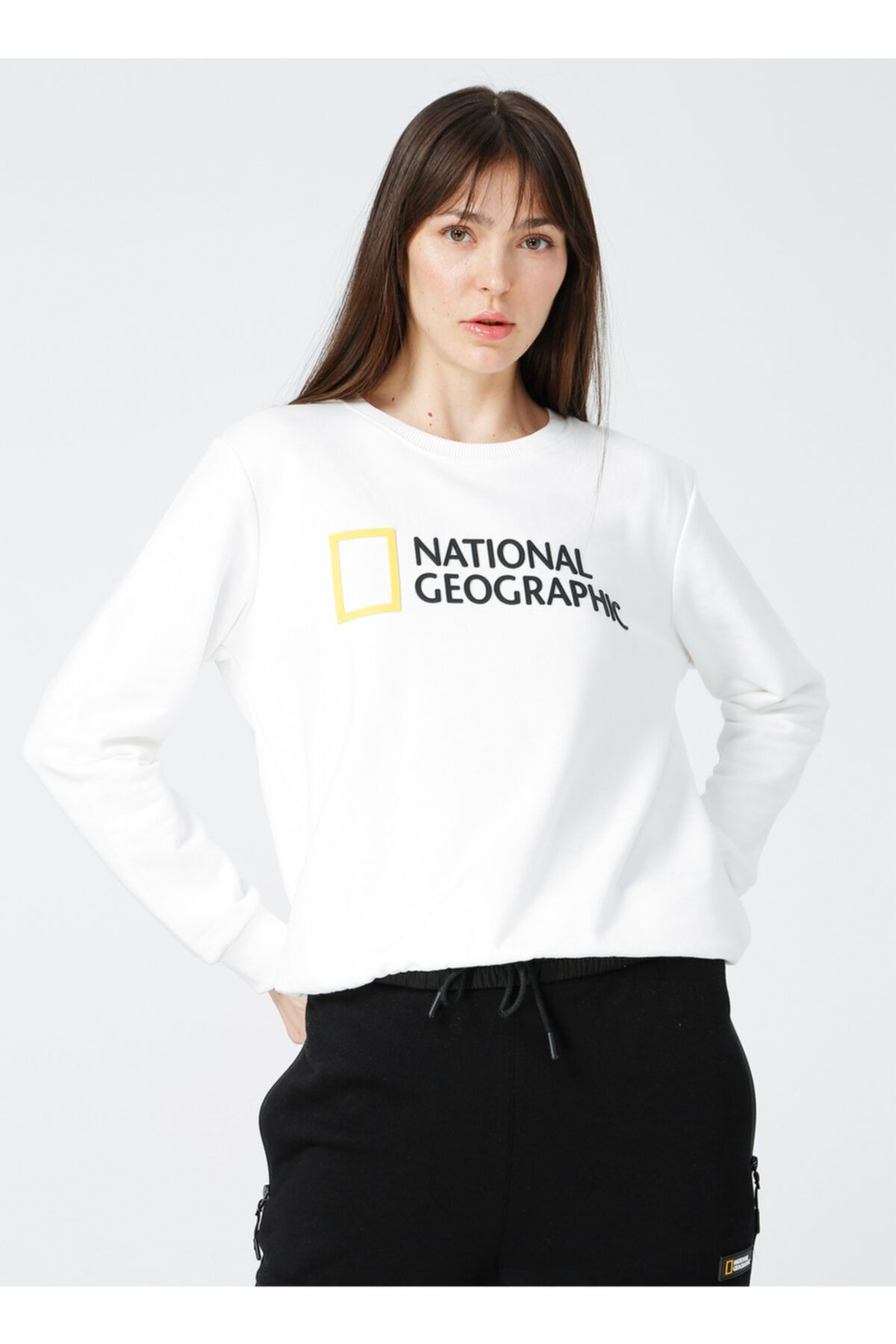 National Geographic Kadın Beyaz Bisiklet Yaka Sweatshirt