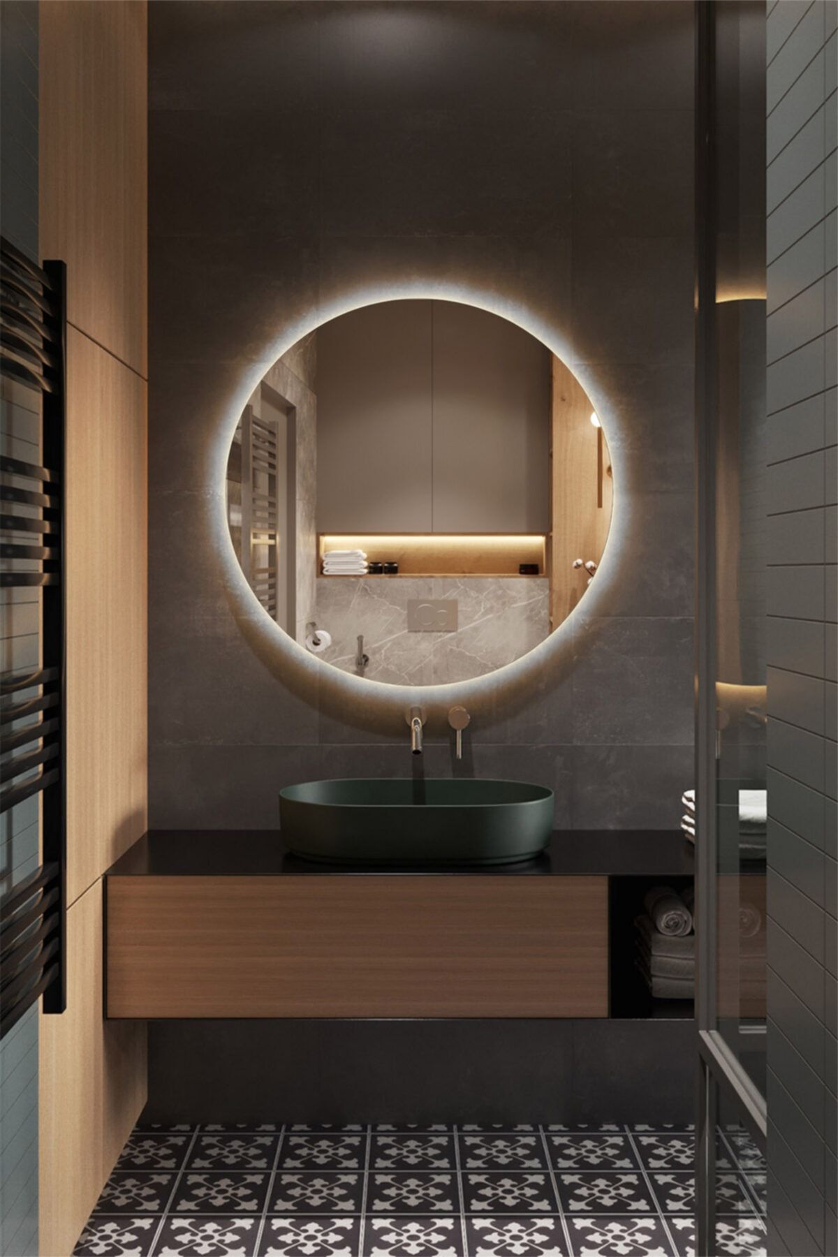 KaraçamDekor Beyaz Led Işıklı Yuvarlak 70 Cm Banyo Ve Konsol Aynası