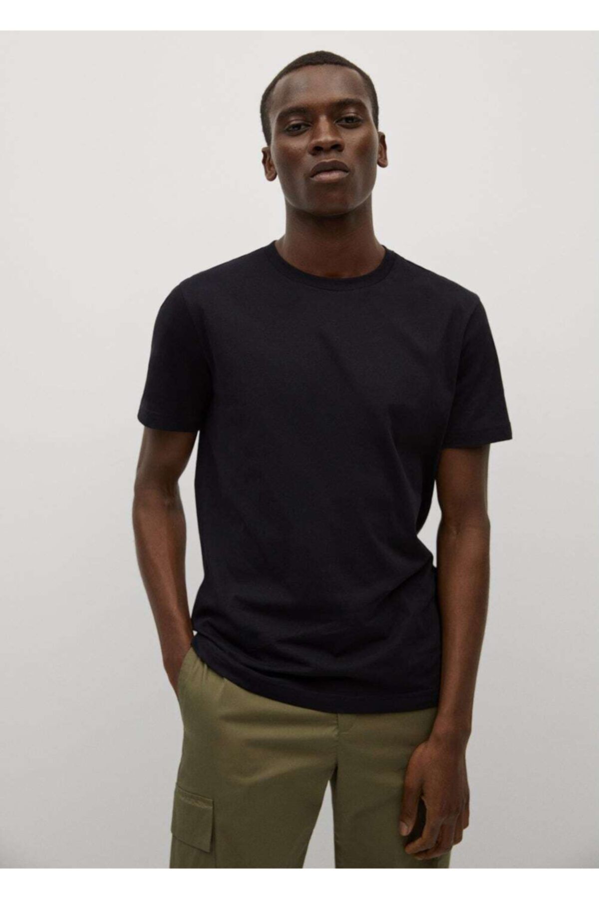 MANGO Man Erkek Siyah Sürdürülebilir Pamuklu Basic Tişört