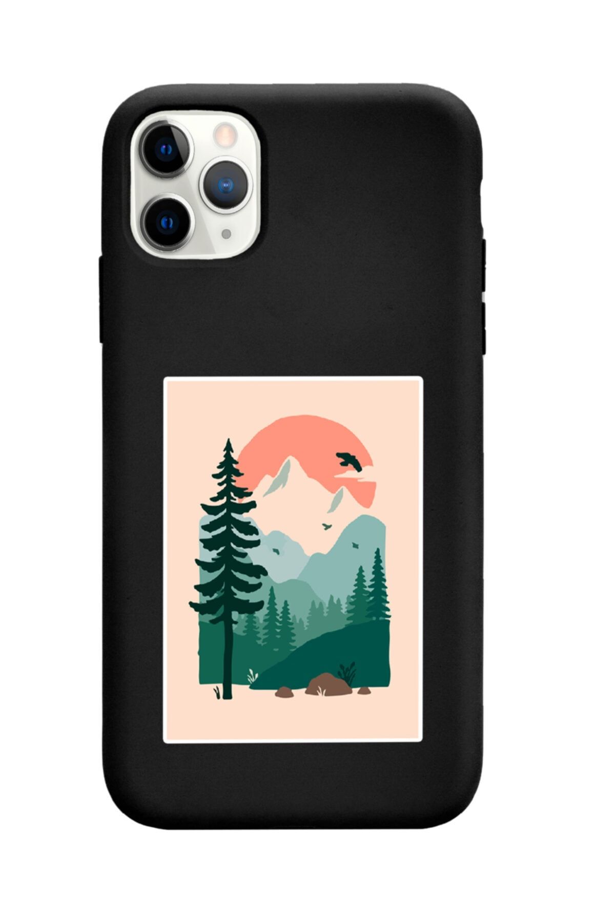 Spoyi Iphone 11 Pro Uyumlu Lake Forest Tasarımlı Siyah Lansman Telefon Kılıfı