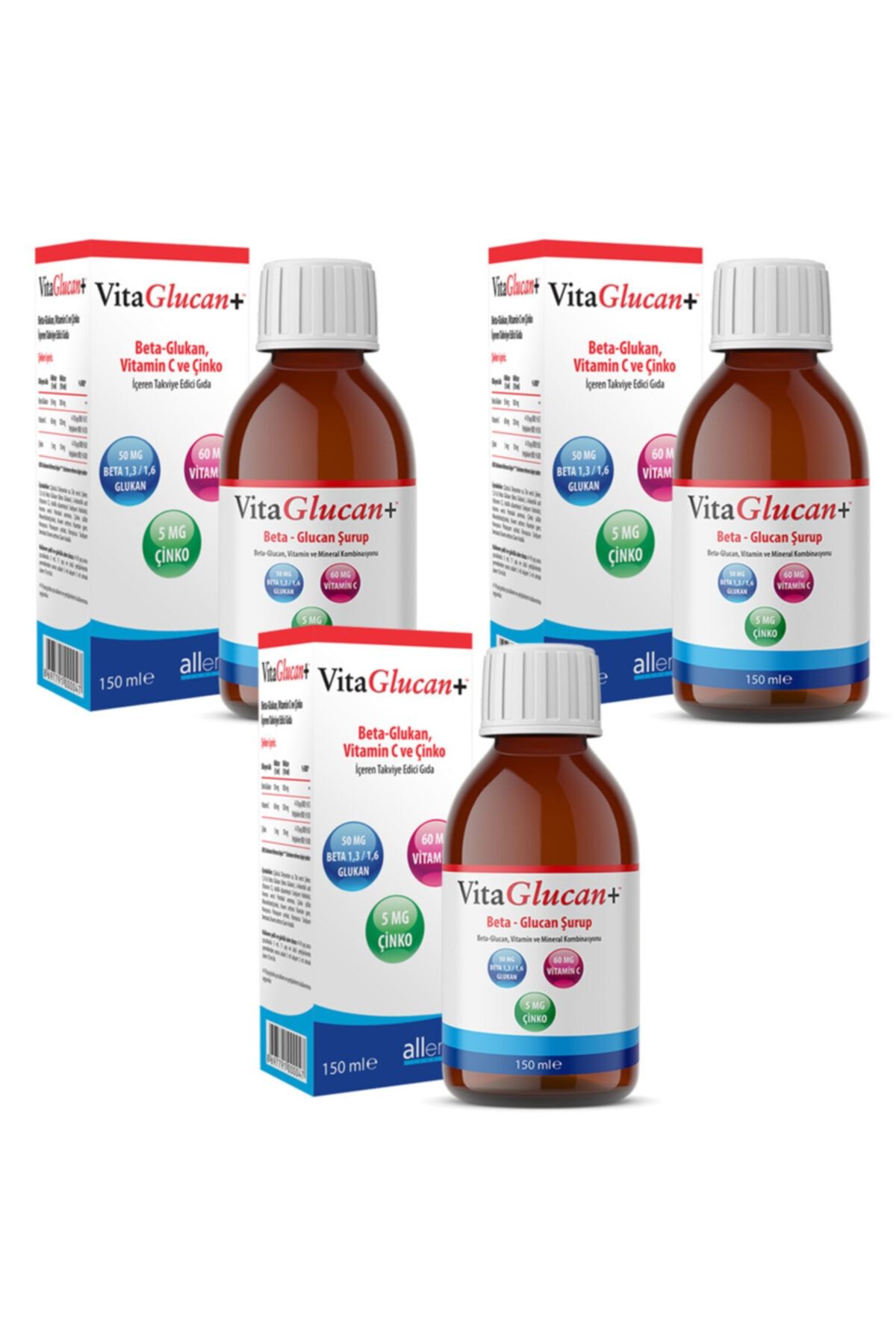 Allergo 3 Adet Vitaglucan 150 ml  Şurup Beta Glukan ve  Vitamin C  Çinko