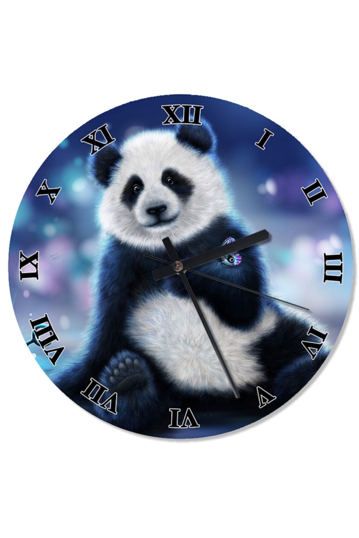 Genel Markalar 50 Cm Çap Kelebekli Panda Şekilli Duvar Saati