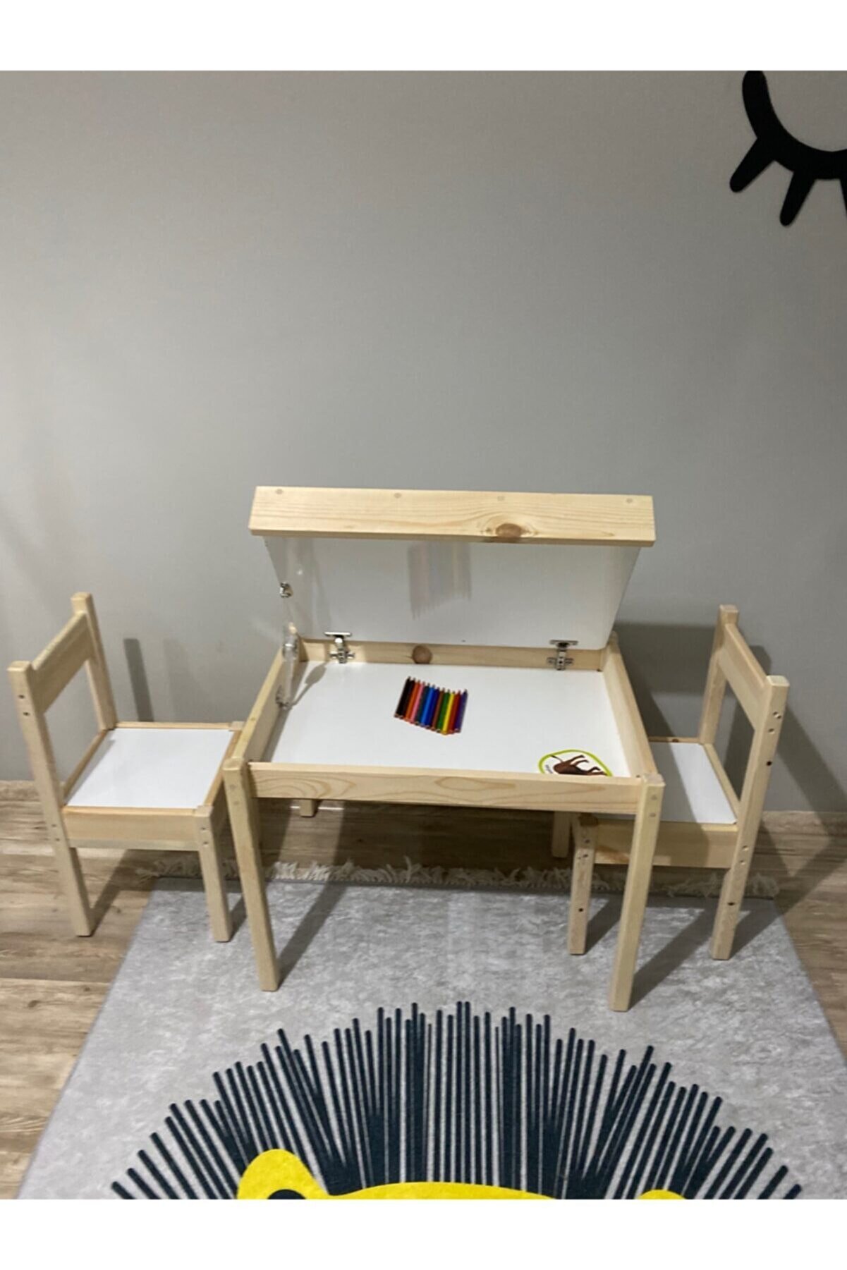 Evci Wood Montessori Ahşap Çocuk Oyun Ve Aktivite Masa Sandalye Seti Yaz-sil Yüzey Ve Sandıklı