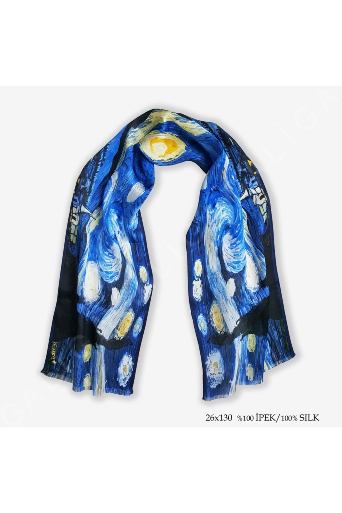 Galiga Van Gogh-starry Night %100 Ipek Fular 26*130cm 'art On Silk'