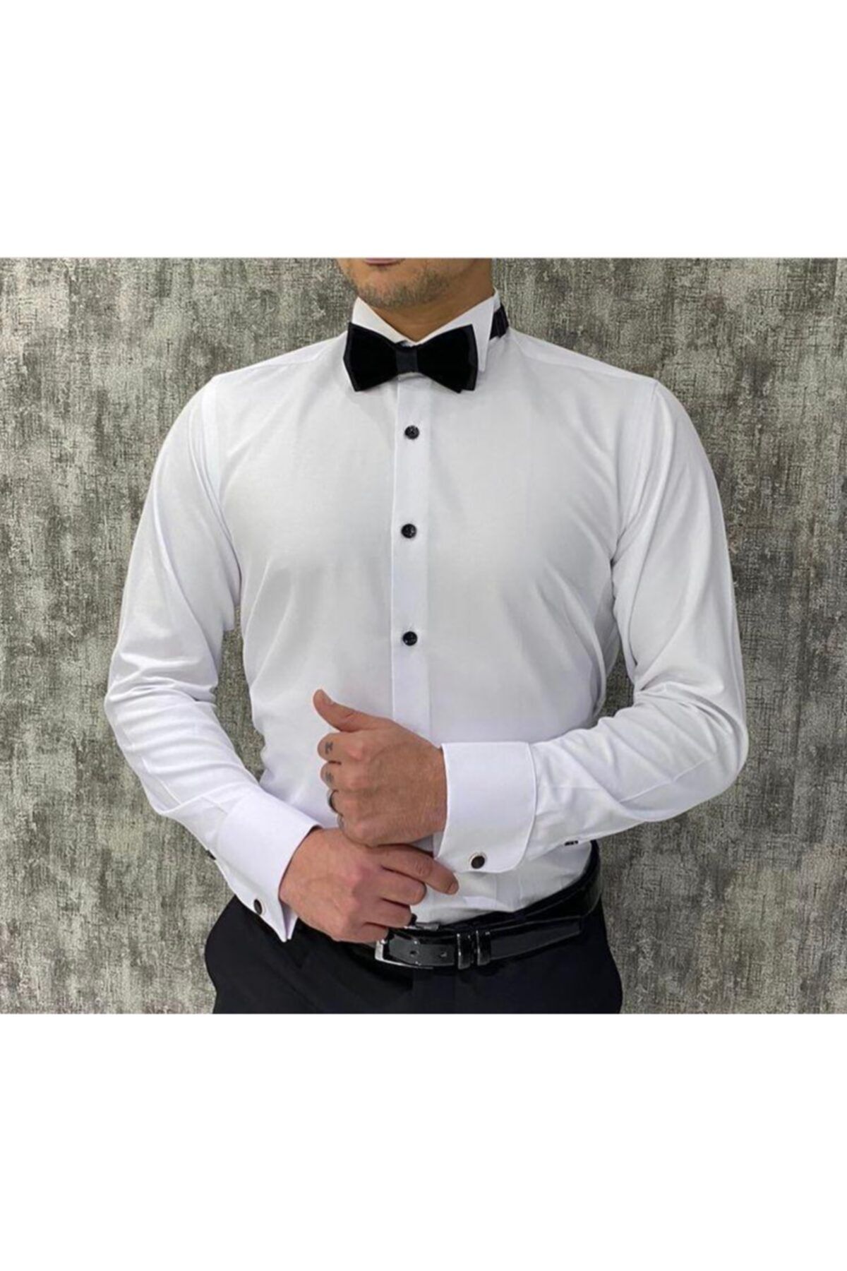 Terziayhan Damatlık Gömlek Slim Fit Beyaz Ata Yaka Gömlek Kol Düğme Hediyeli