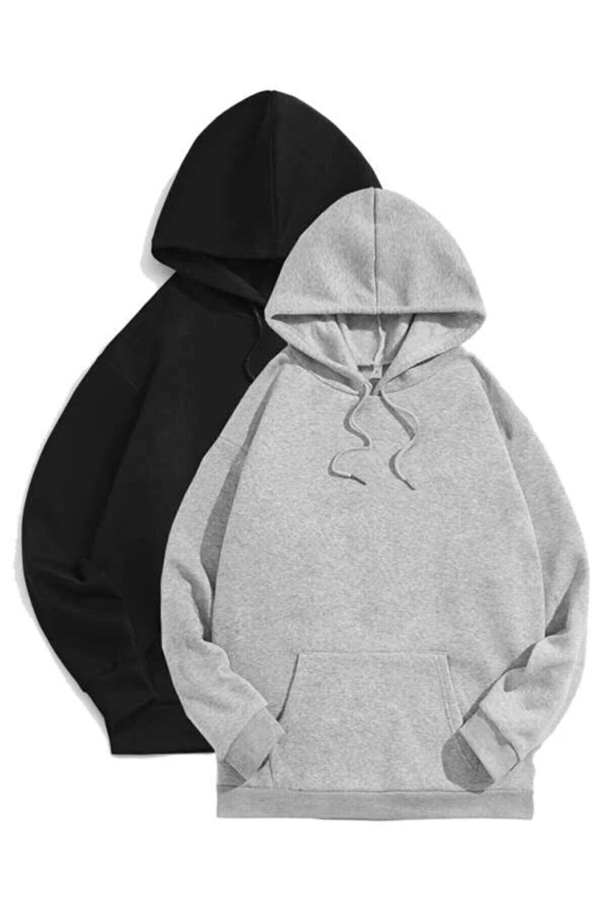 Molly - Unisex Siyah Gri 2'li Sweatshirt (kışlık Şardonlu)