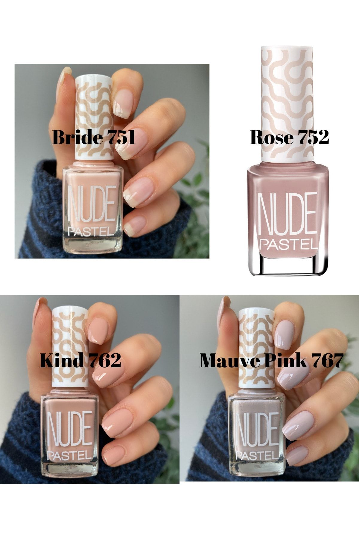 Pastel 4’lü Oje Seti Nude Bride 751 Nude Rose 752 Nude Kind 762 Nude Mauve Pink 767 Nail Polish