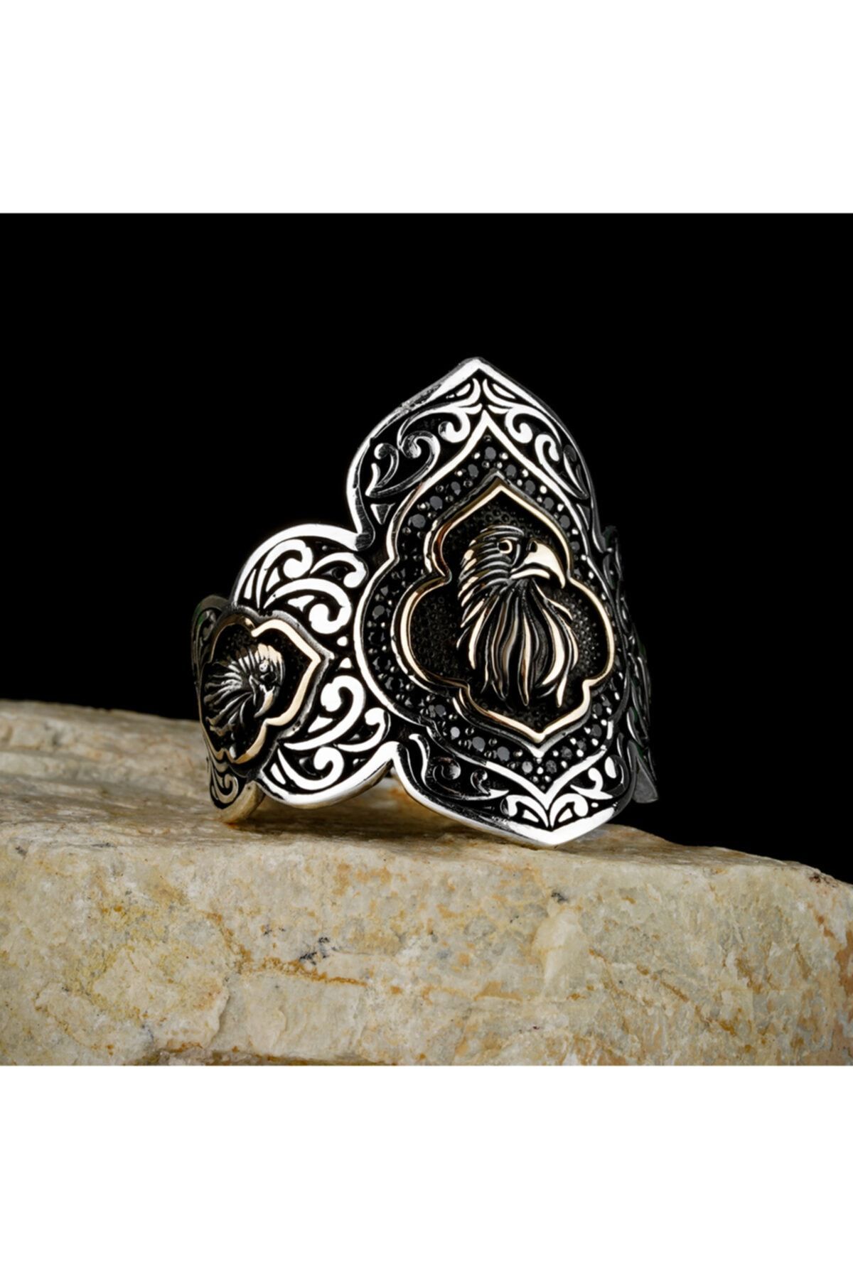 RevSilver Kartal Figürlü Okçu Yüzüğü Baş Parmak Alttan Açık Yüzük 925 Ayar Gümüş Şık Tasarımlı