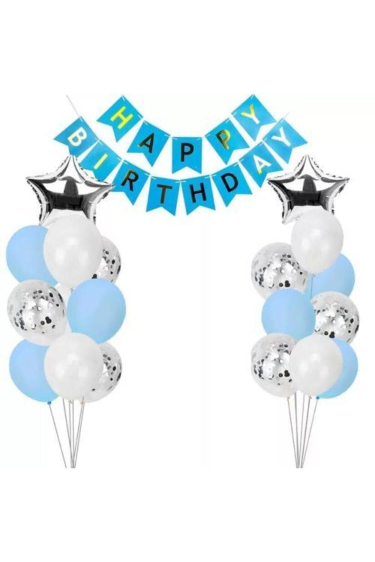 Deniz Party Store Happy Bırthday Banner Yazı Şeffaf Balonlu Set Doğum Günü Seti Parti Seti