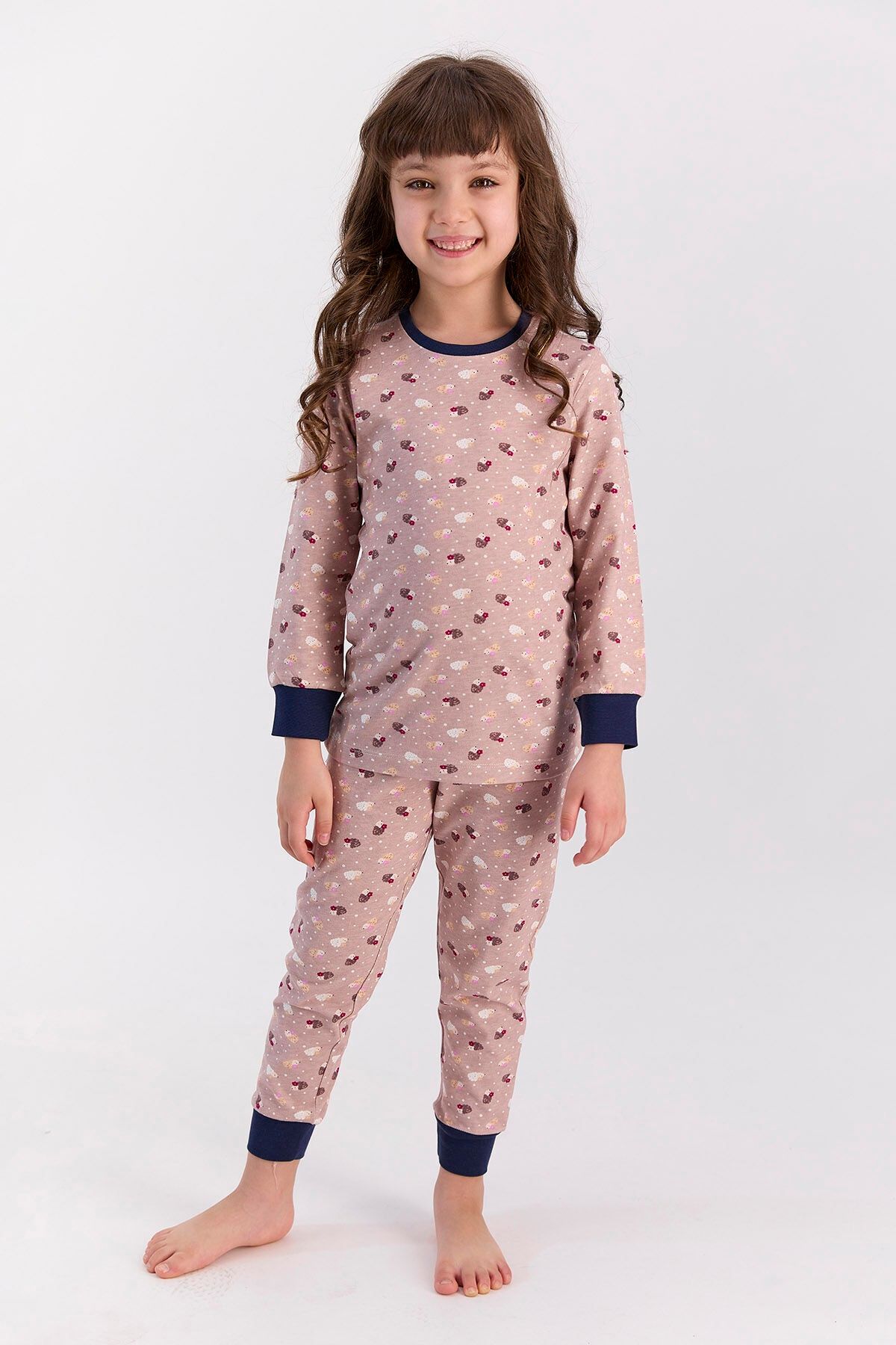Rolypoly Rolypoly Soluk Kahve Kız Çocuk Ribanalı Pijama Takımı