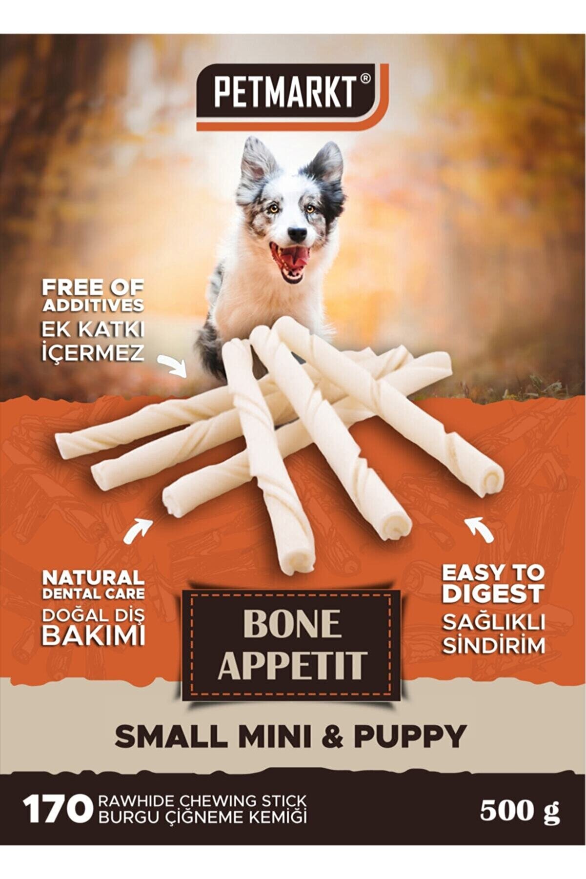 Pet Markt Petmarkt Boneappetit Small Mini & Puppy Sütlü Burgu Çubuk Köpek Çiğneme Kemiği 500 gr