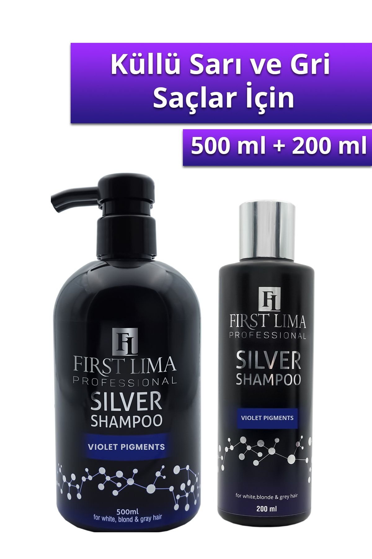 First Lima Professional Turunculaşma Karşıtı Silver Şampuan Seti Sarı Ve Gri Saçlar İçin Mor Şampuan 500ml+ 200ml