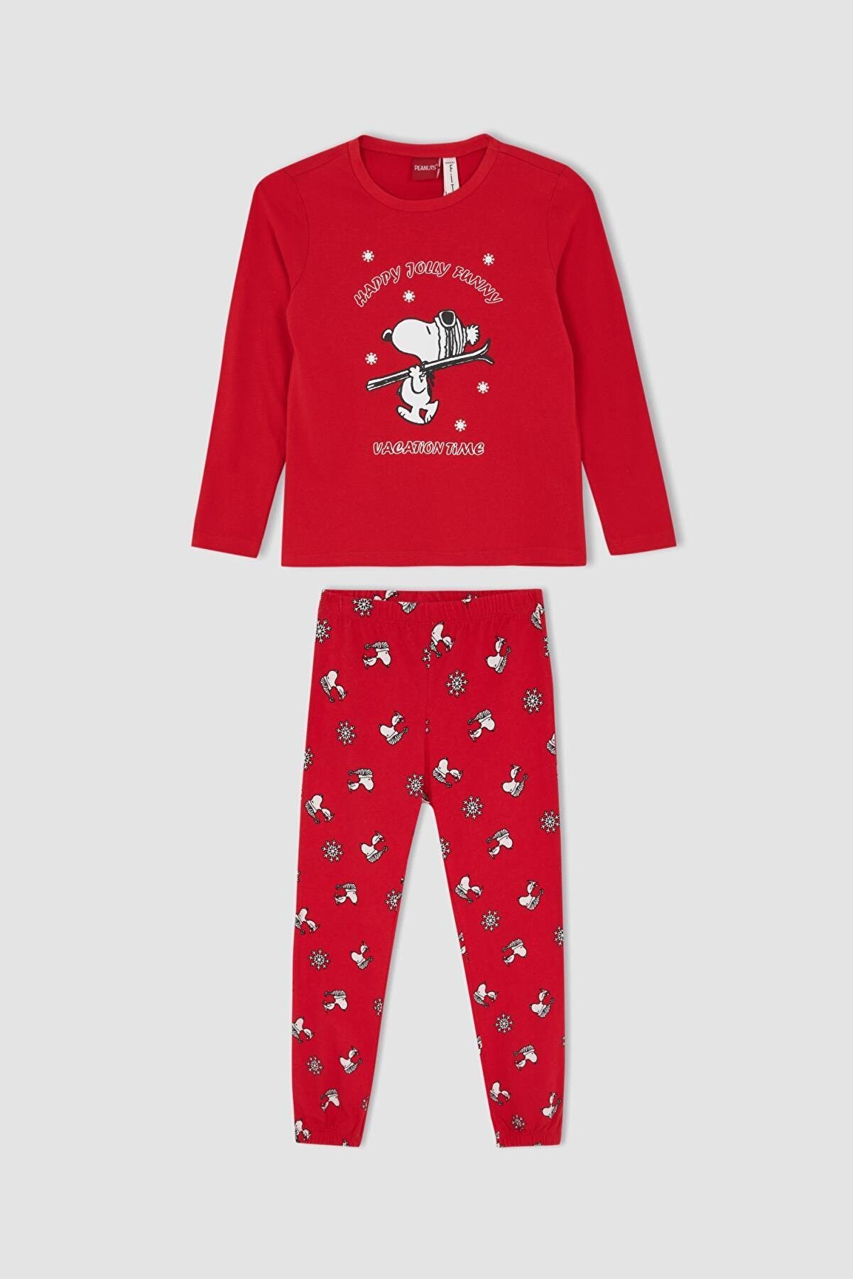 Defacto Fit Kız Çocuk Snoopy Lisanslı Regular Fit Uzun Kollu Pamuklu Pijama Takım
