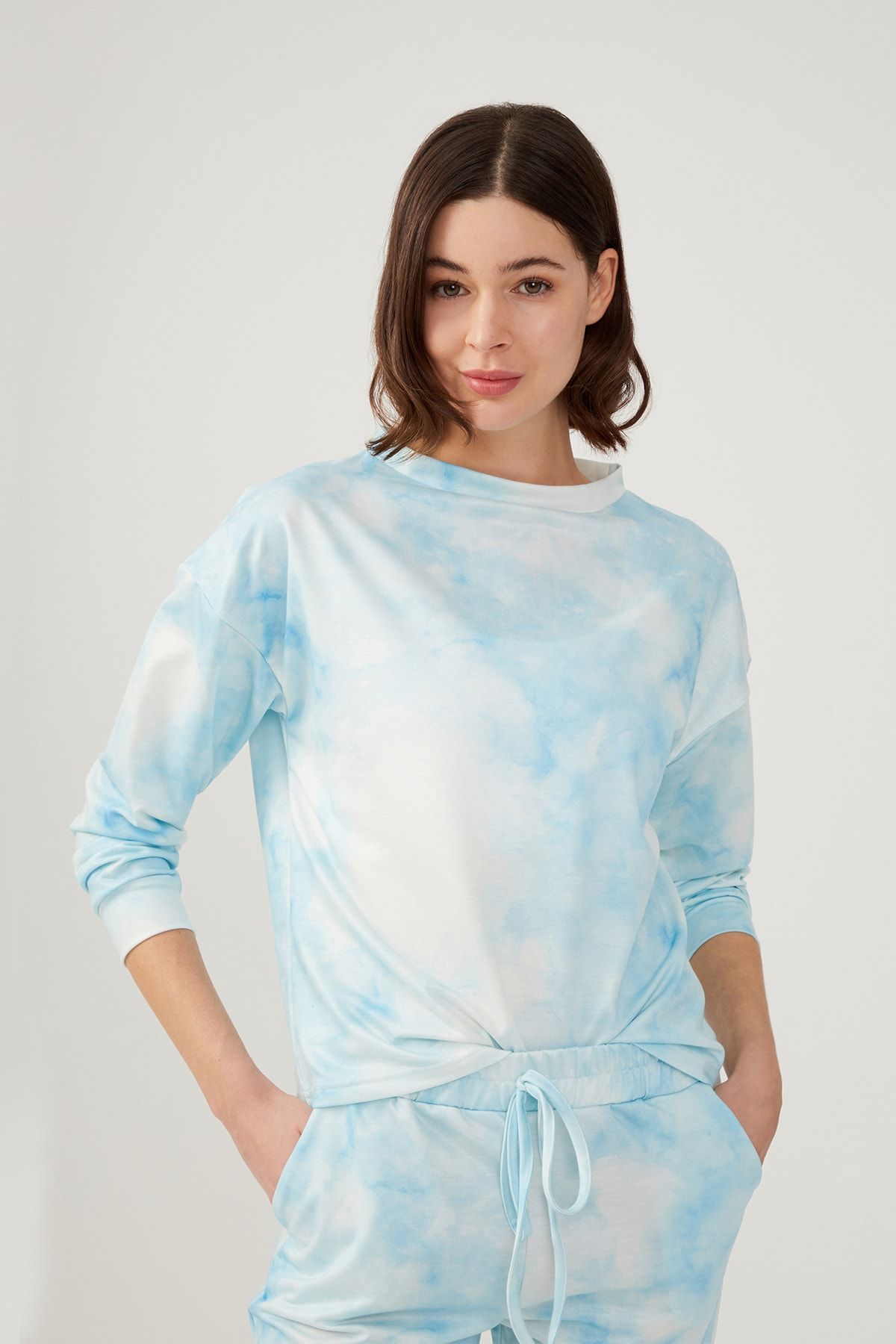 LOS OJOS Kadın Mavi Batik Desenli Pijama Takımı Tie-dye