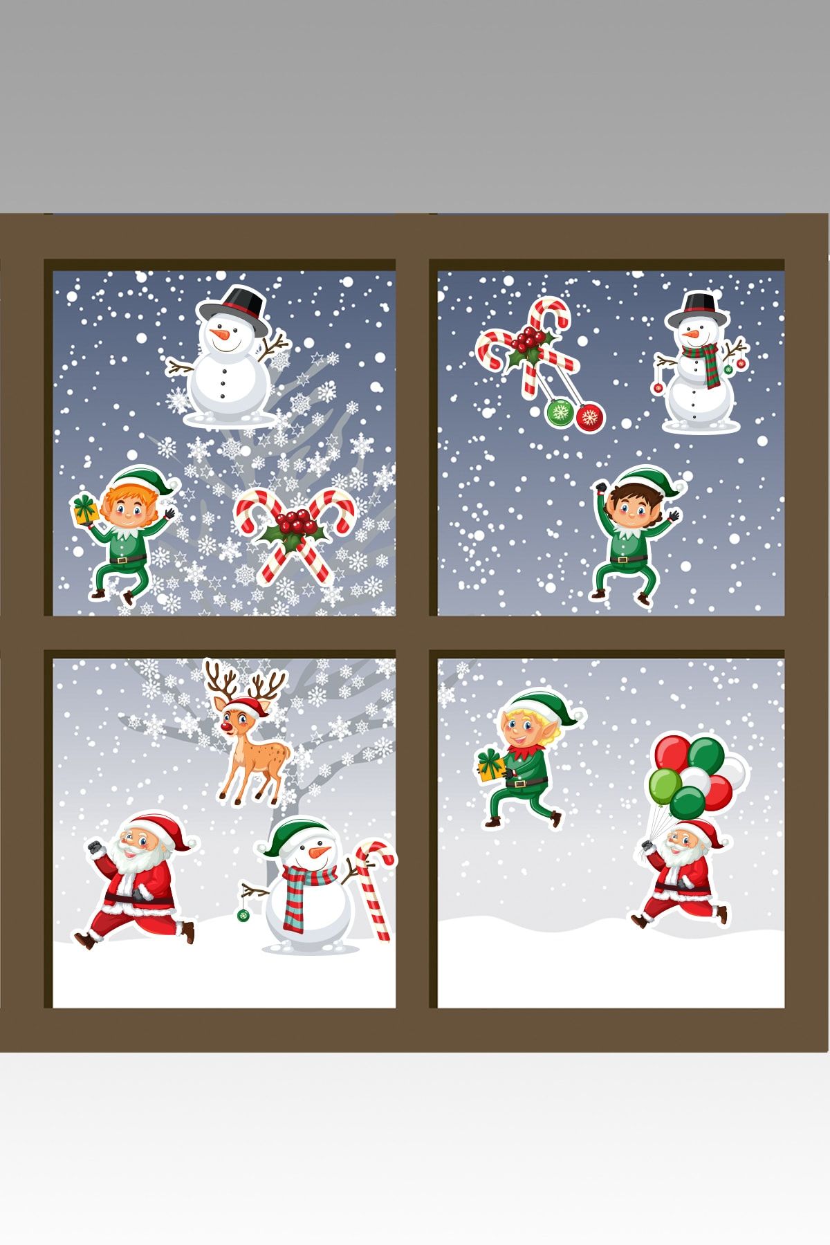 AMORİS Yeniyıl Yılbaşı Sticker Balonlu Noel Baba Kardan Adam Christmass Çocuk Bebek Odası Cam Duvar Seti
