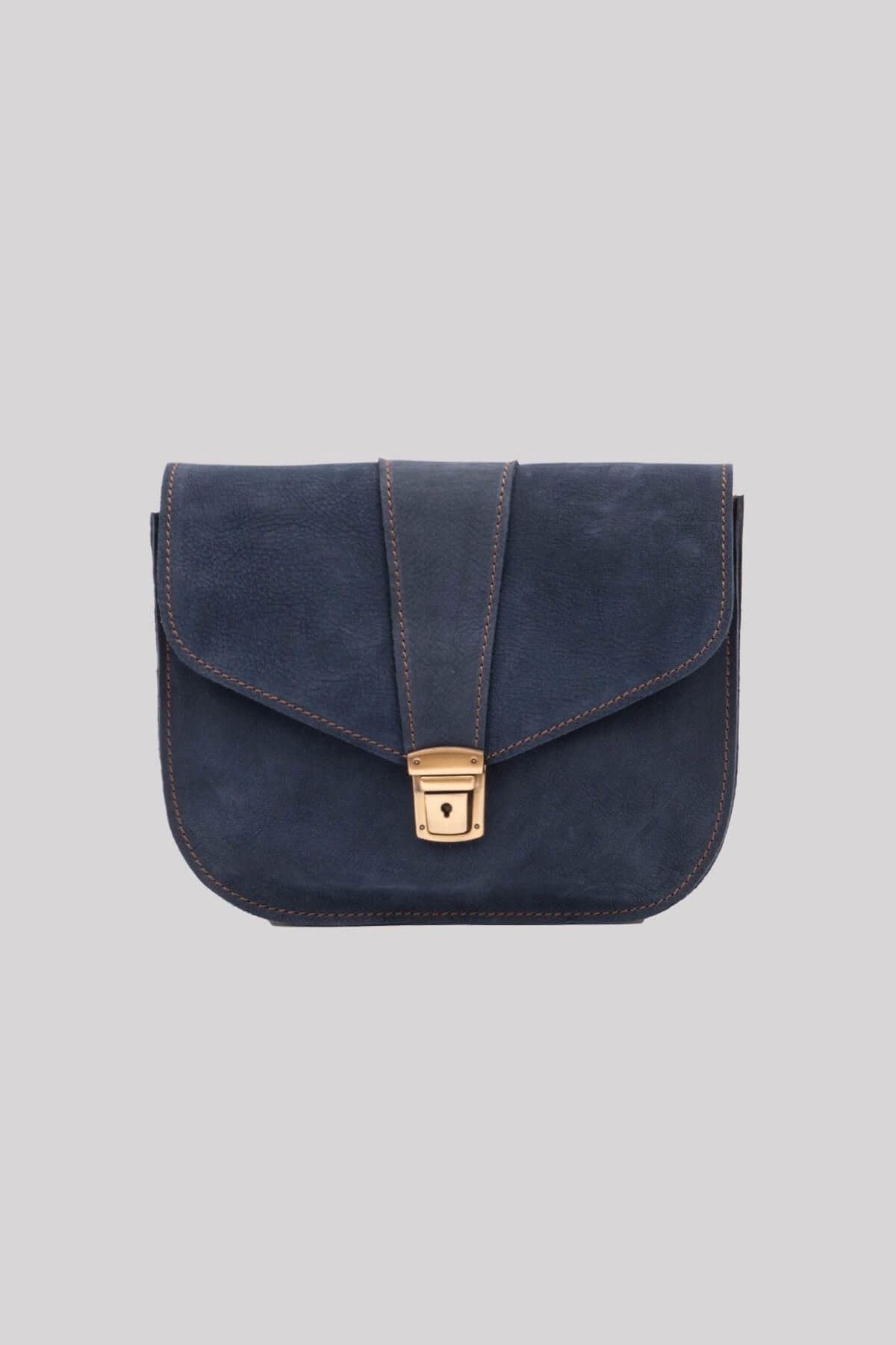 Galata Leather El Yapımı Kadın Deri Postacı Çantası - Valencıa - Koyu Mavi