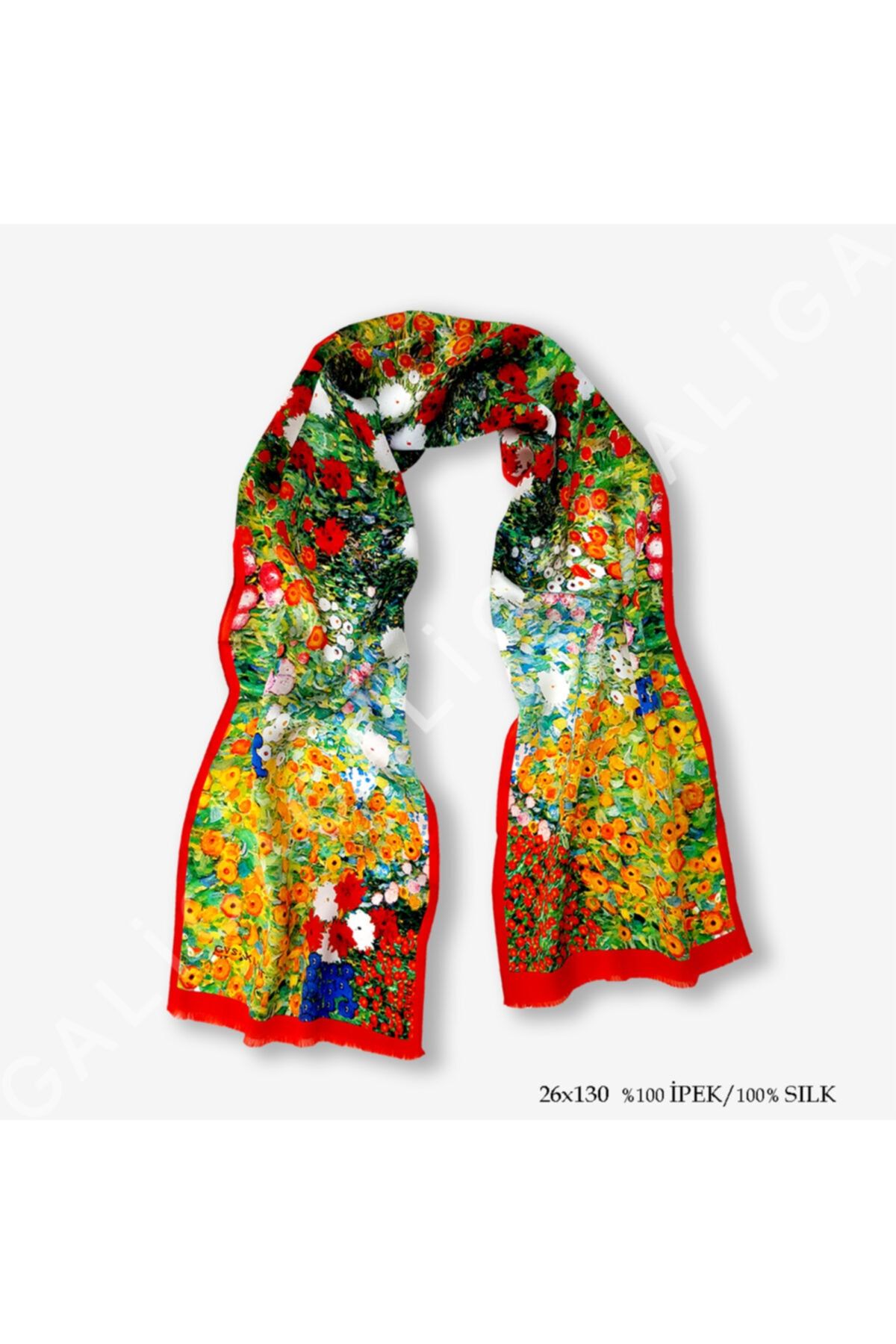 Galiga Klimt Flowers %100 Ipek Fular 26*130cm 'art On Silk'
