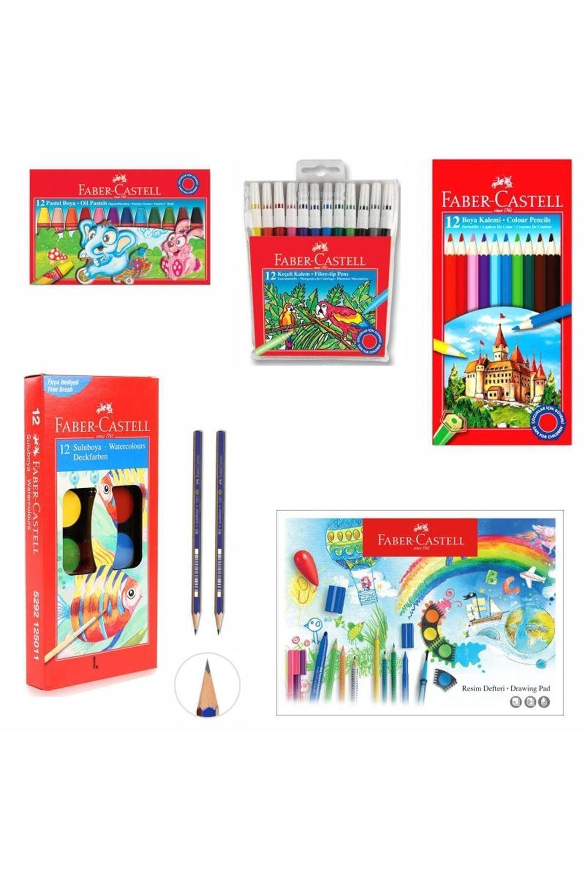 Faber Castell Marka: 5 Li 12 Renk Boya Seti + Resim Kalemi Kategori: Boyama Önlüğü