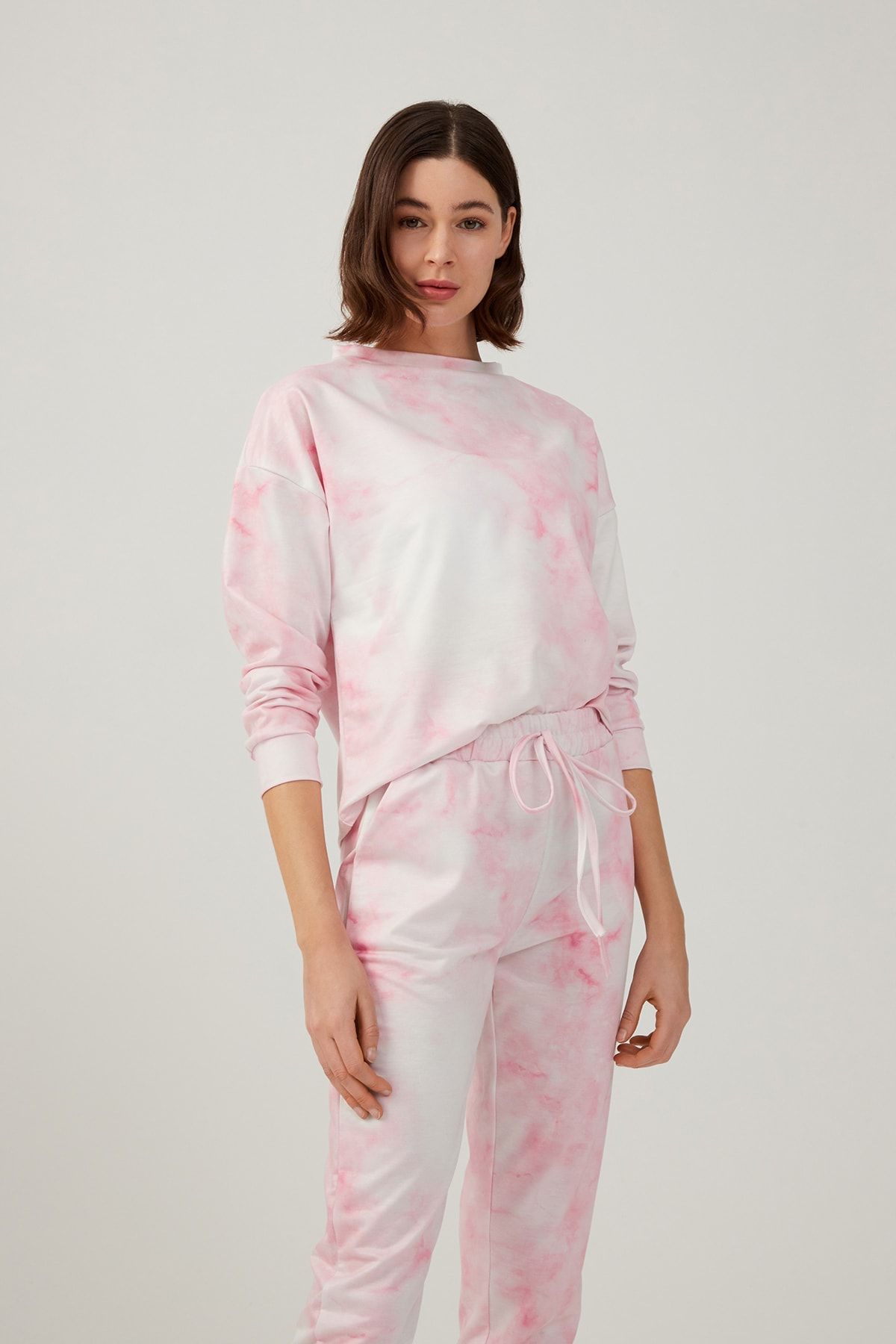 LOS OJOS Kadın Pembe Batik Desenli Pijama Takımı Tie-dye