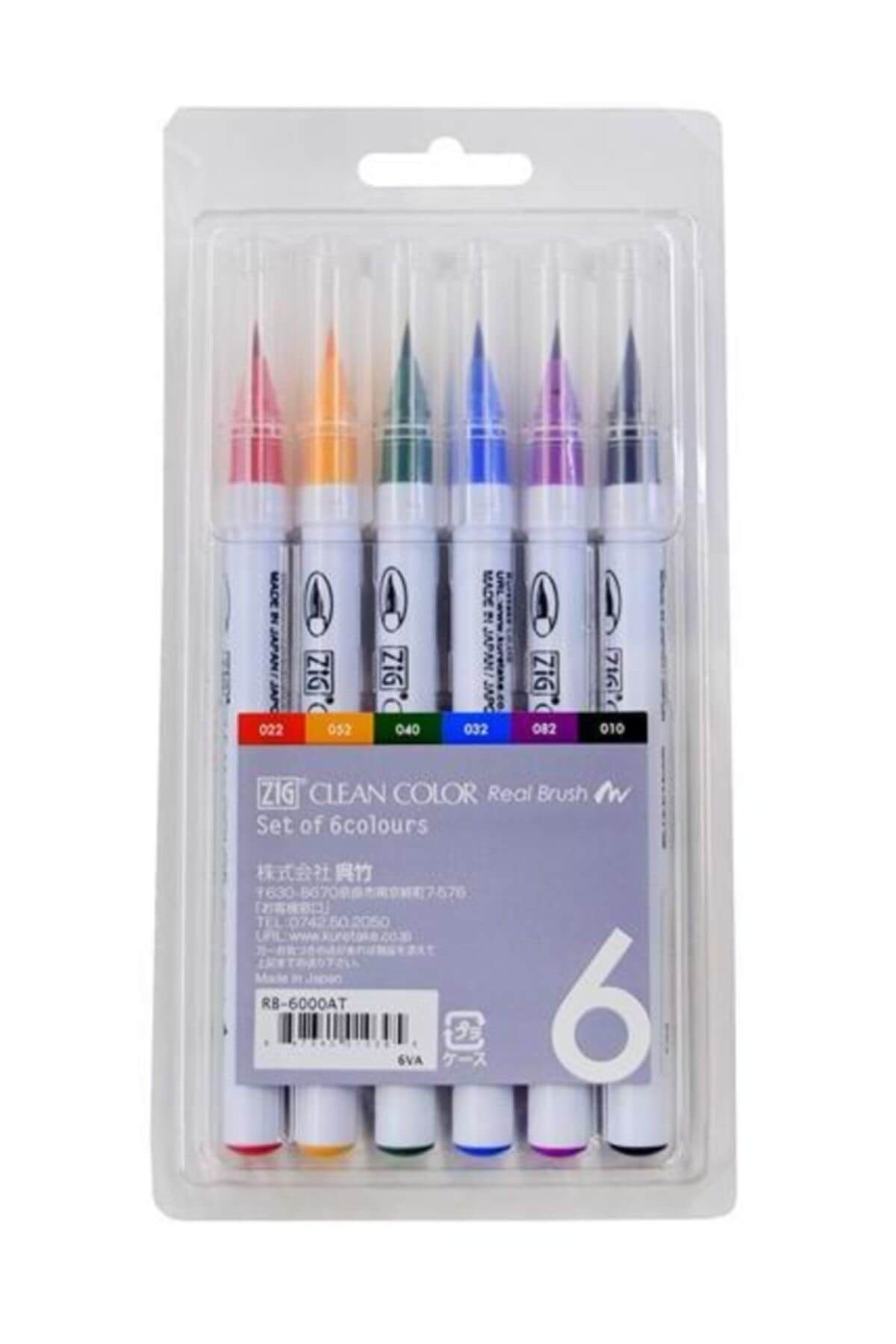 Zig Clean Color Real Brush Fırça Uçlu Marker Kalem 6 RENK SET
