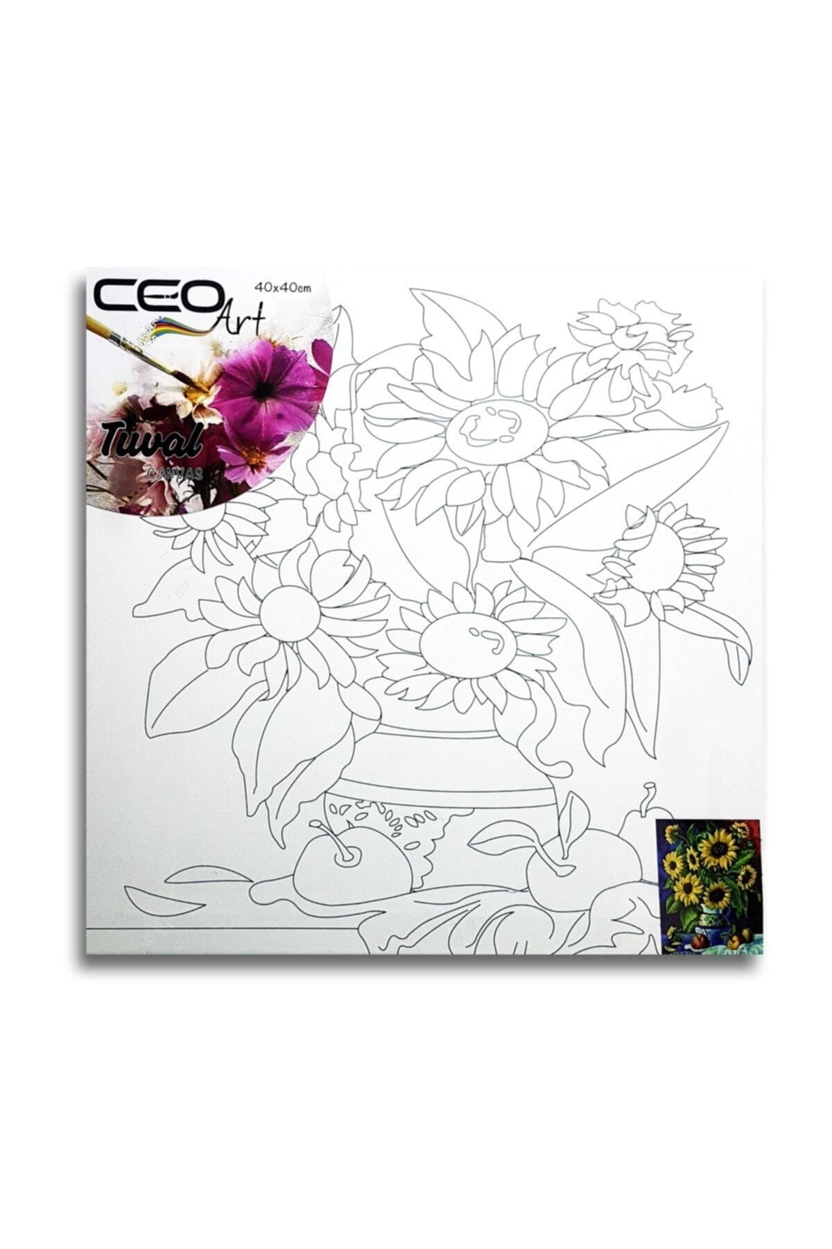 Ceo Art 00008-2 Çiçek Desenli Tuval + Akrilik Boya Seti 40*40 cm