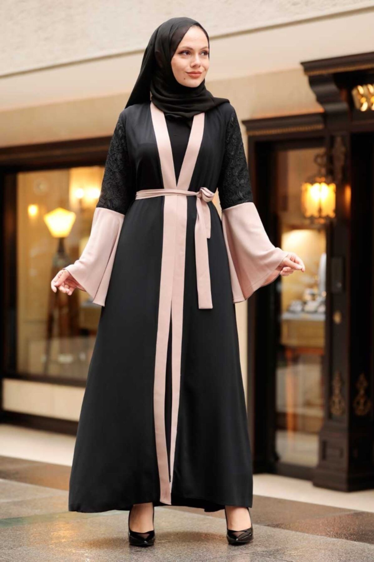 Neva Style - Kolları Detaylı Vizon Tesettür Abaya 55510v