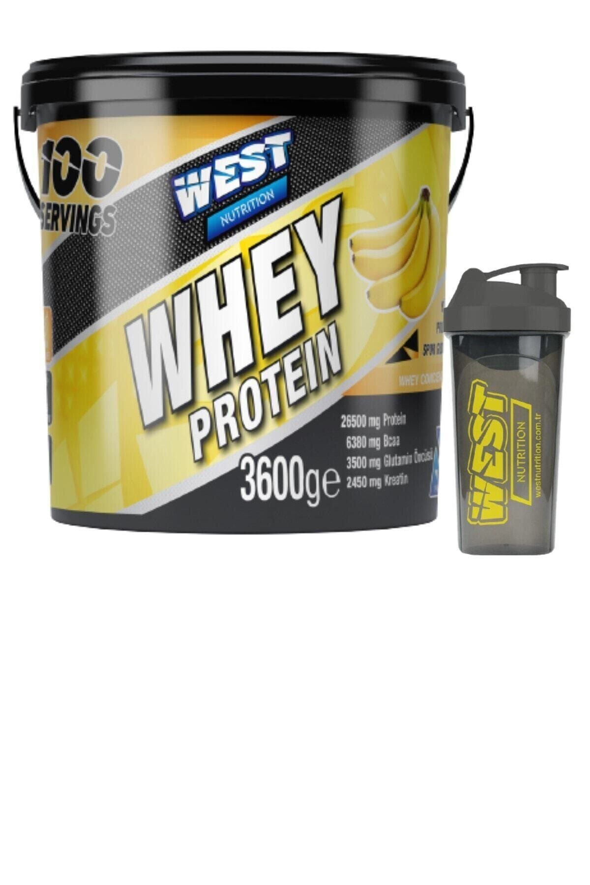 West Nutrition Whey Protein Tozu 3600 Gr 100 Servis Muz Aromalı + Shaker