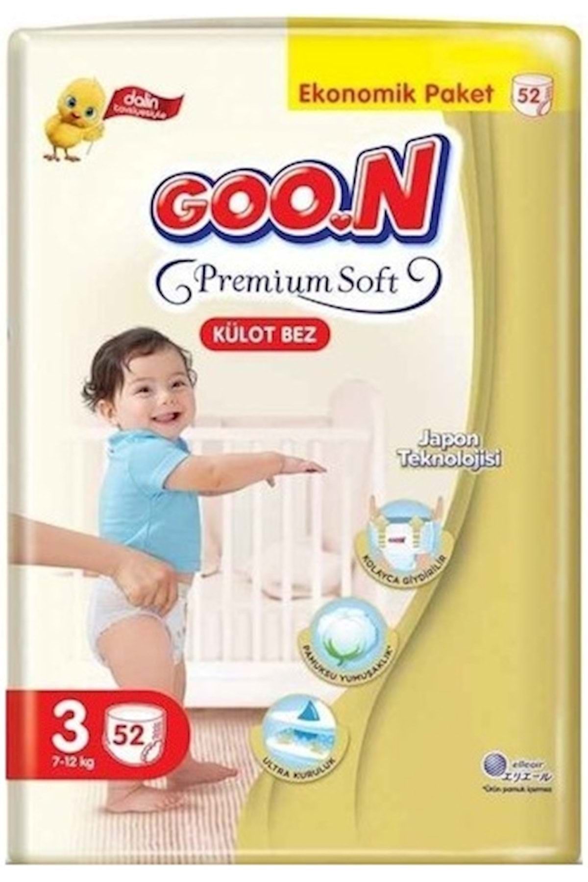 Goo.n Goon Premium Soft Dev Külot Bez Beden:3 (7-12kg) Midi 52 Adet Bebek Bezi