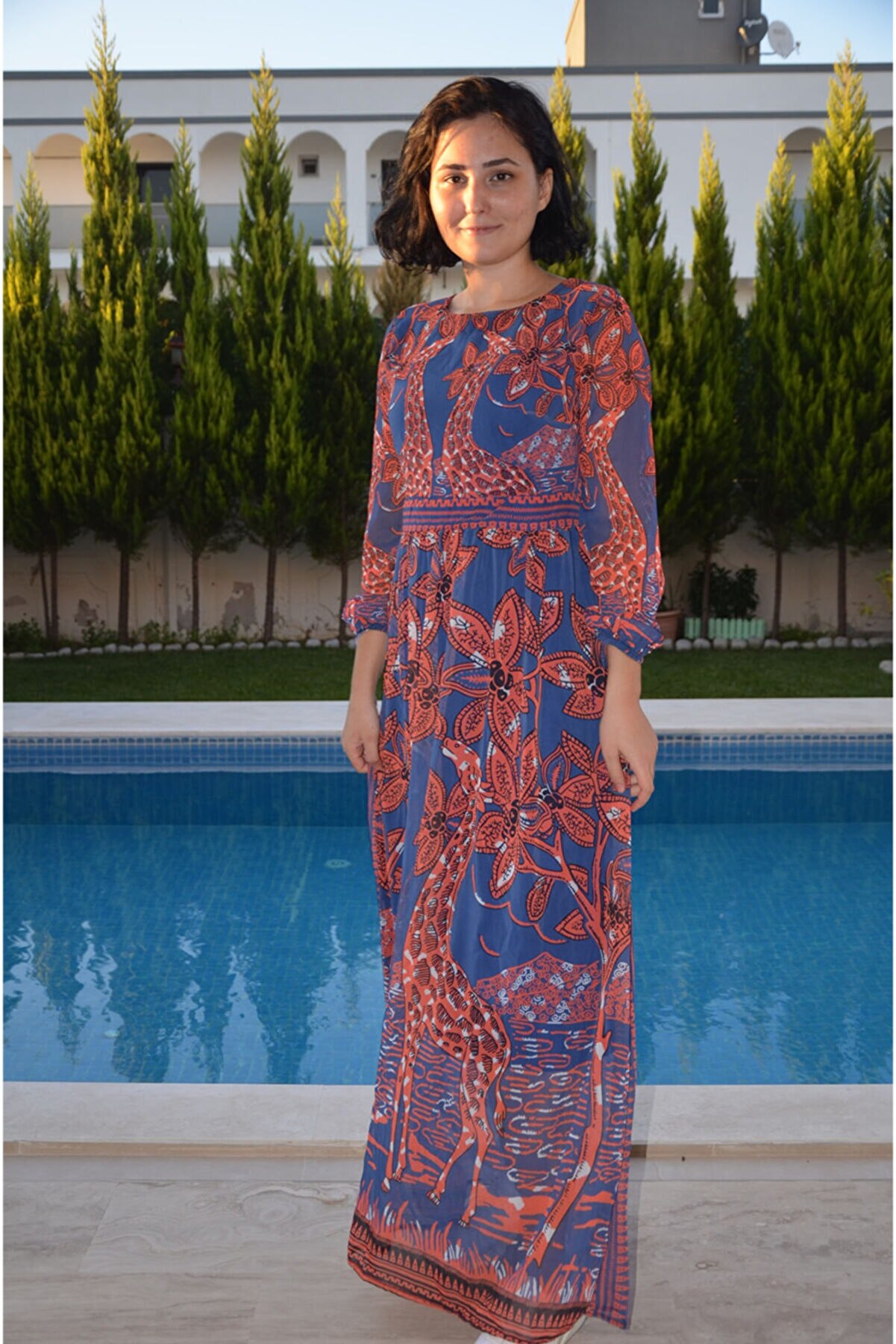 zeynep Kadın Lacivert Boydan Şifon Elbise