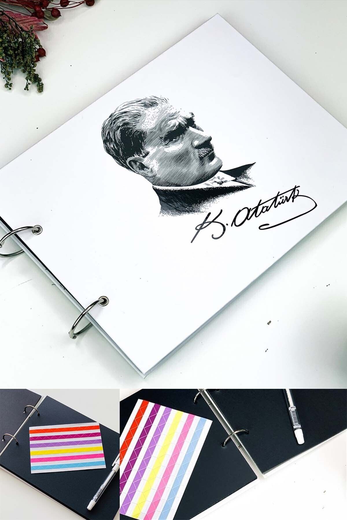 Patladı Gitti Mustafa Kemal Atatürk Tasarımlı Fotoğraf Albümü Anı Defteri; Beyaz Kalem Ve Yapıştırıcı Hediyeli
