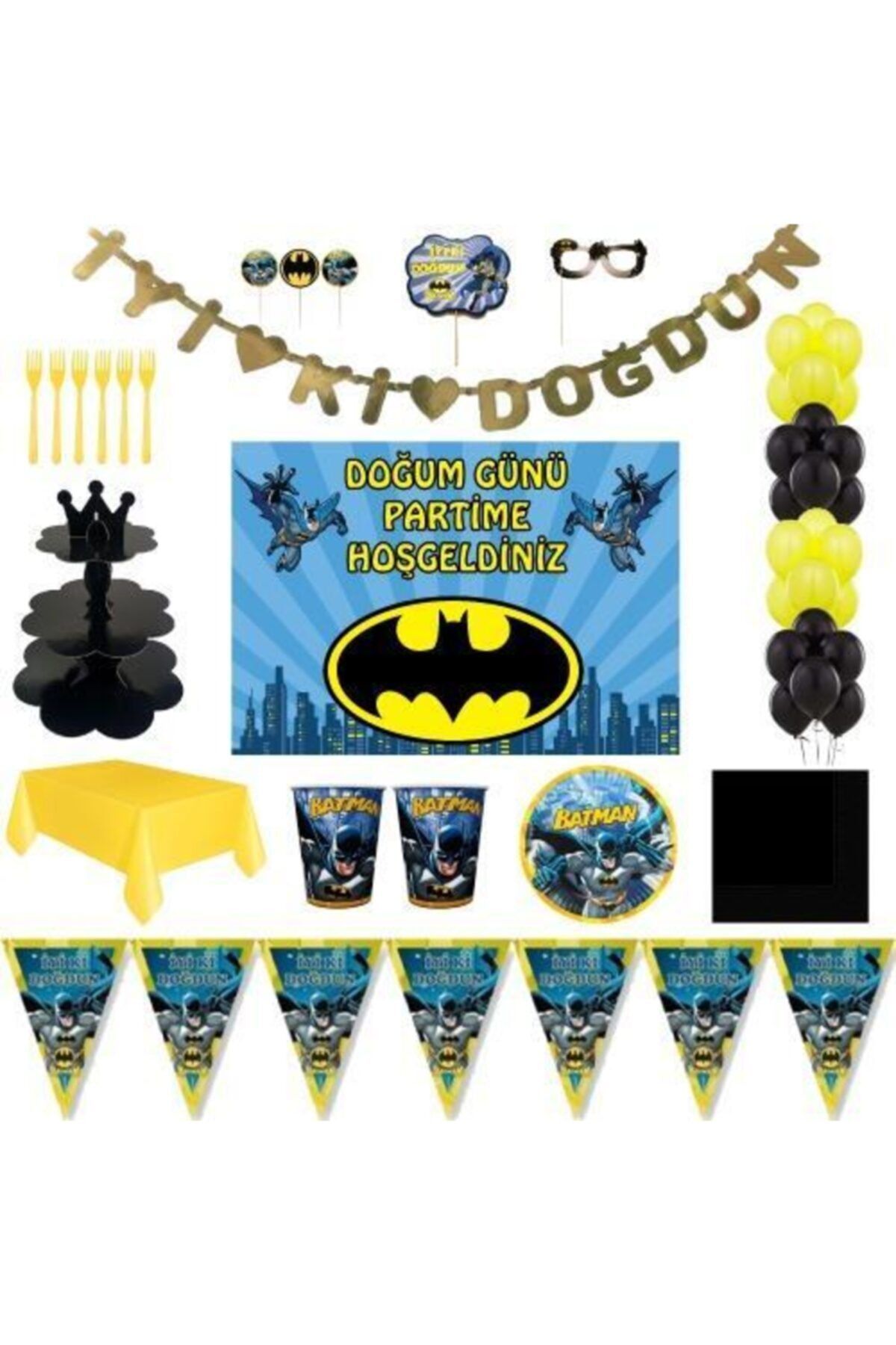 Batman Lüks Doğum Günü Parti Malzemeleri Afişli Set 8 Kişilik