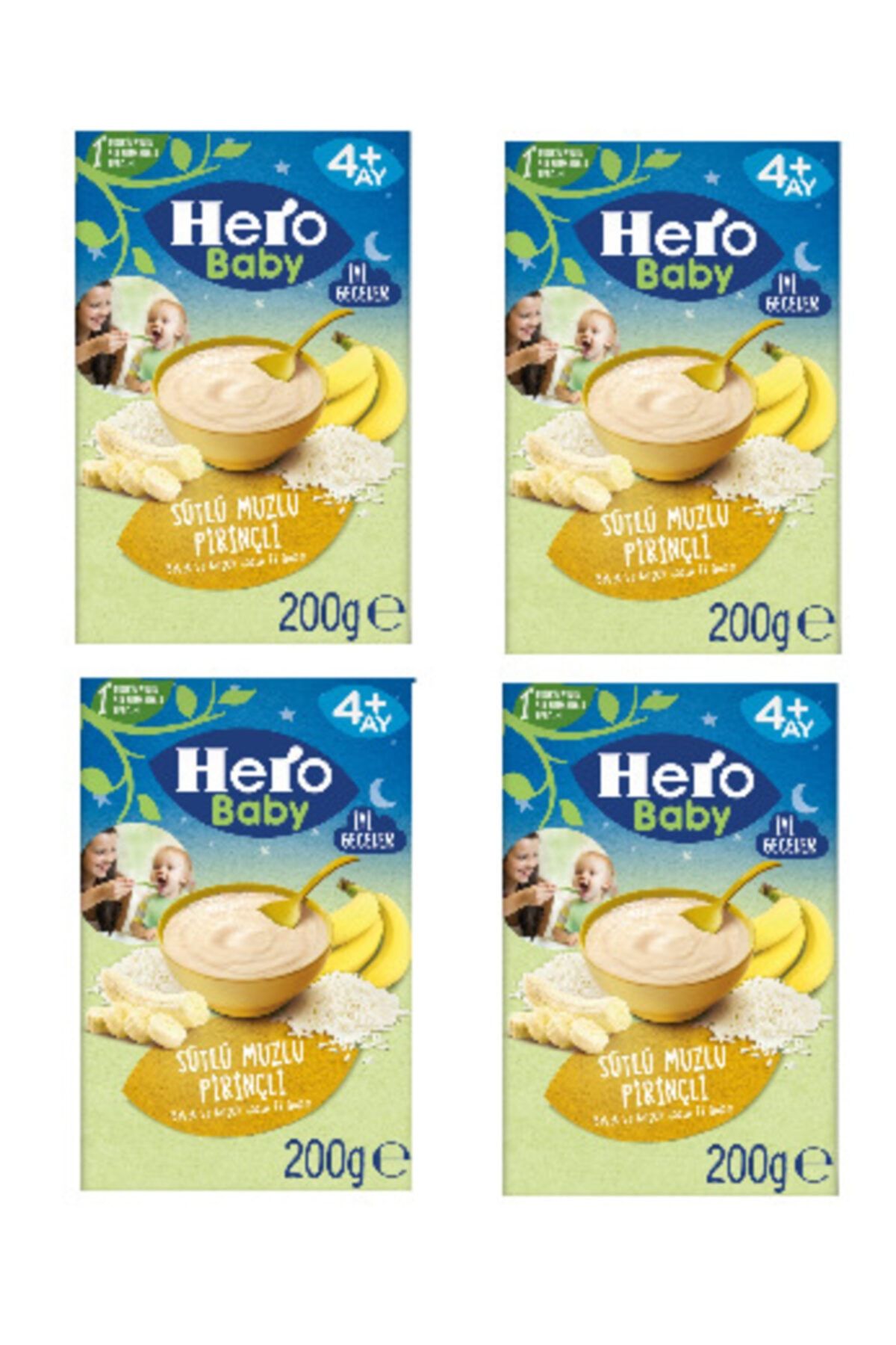 Hero Baby Sütlü Muzlu Pirinçli 200 Gr 4 Lü Paket Bebek Ve Çocuk Ek Gıdası