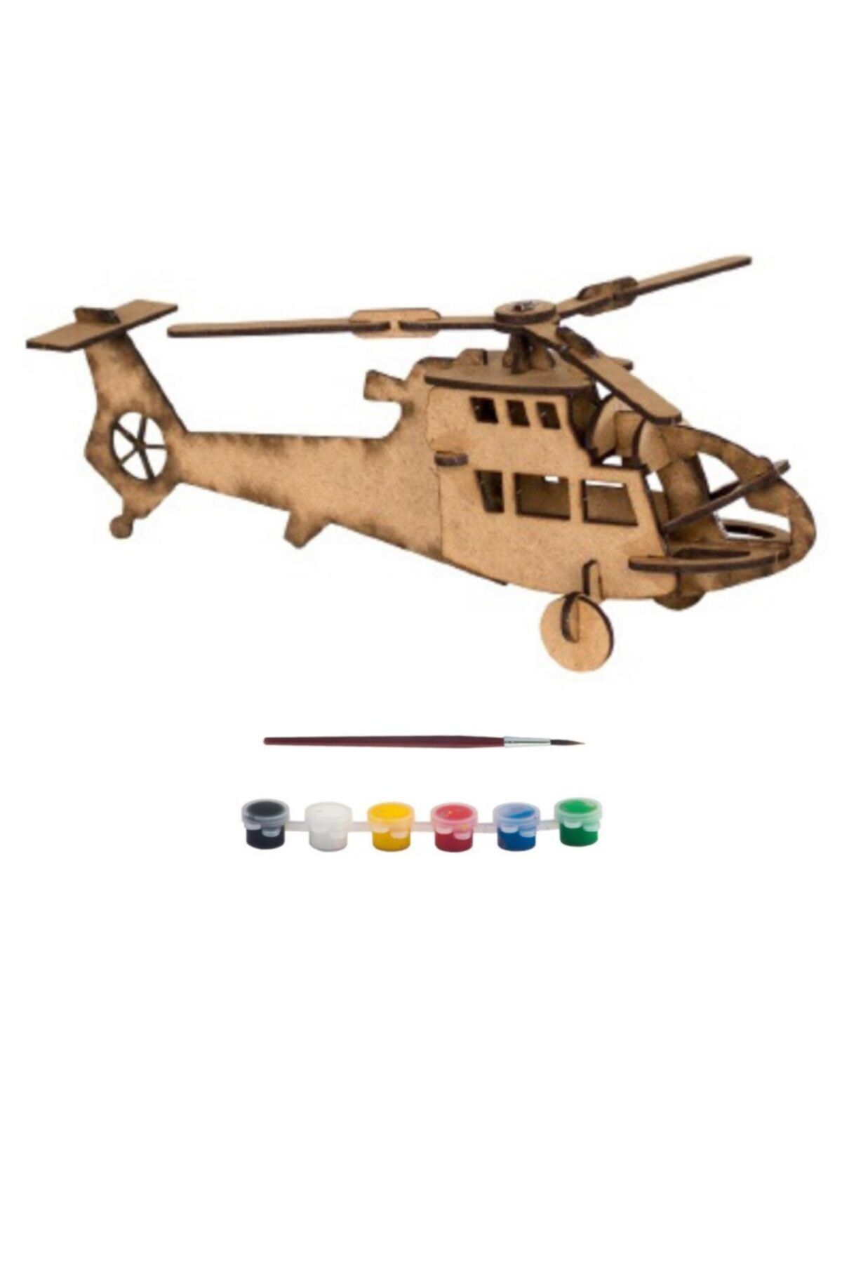 Joy and Toys Jt3 Ahşap Helikopter Boyama Seti (1 Adet), 28x10x8cm Ham Ahşap Oyuncak Hobi