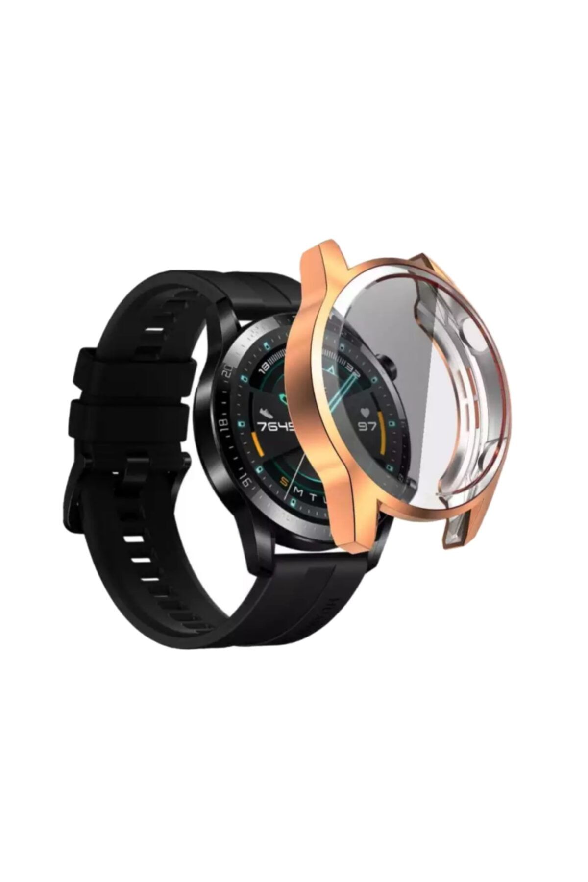 Genel Markalar Huawei Watch Akıllı Saat Gt Gt2 (46mm ) 360 Tam Kaplayan Silikon Kılıf Tam Kalite Renk:gold Rose