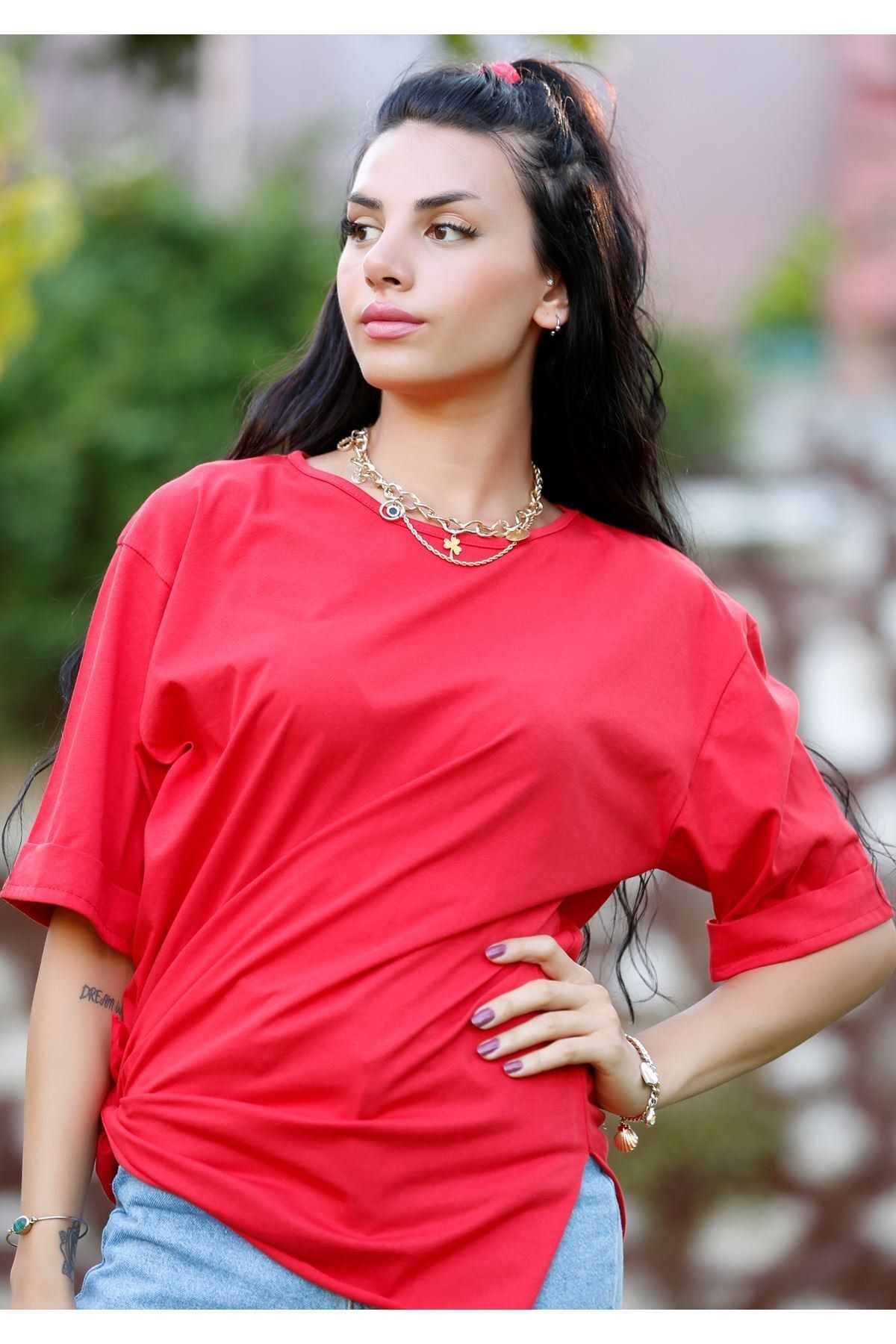 Genel Markalar Kadın Kırmızı Duble Kol T-Shirt 4326.107.