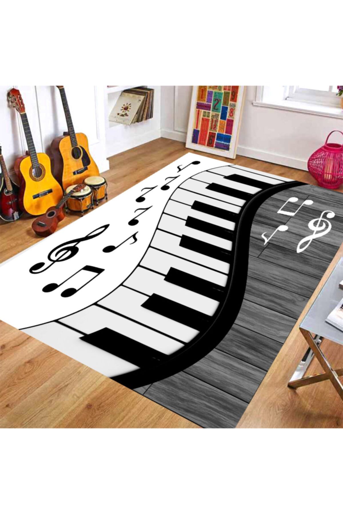 Modanoiva Nota Desenli Piyano Tuşu Desenli Dijital Baskılı Halı Mrc390