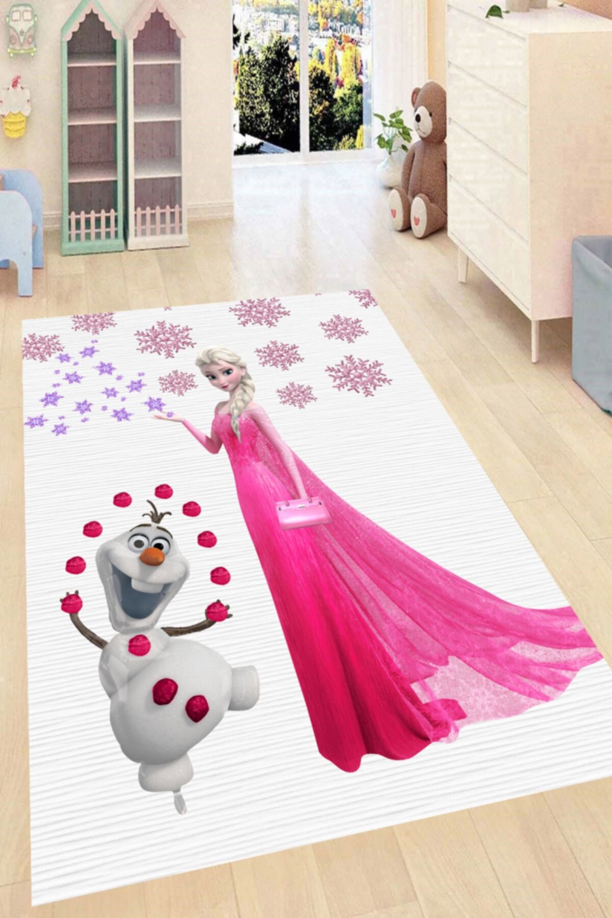 Modanoiva Pembe Elsa Prenses Desenli Dijital Baskılı Halı Mrc2566