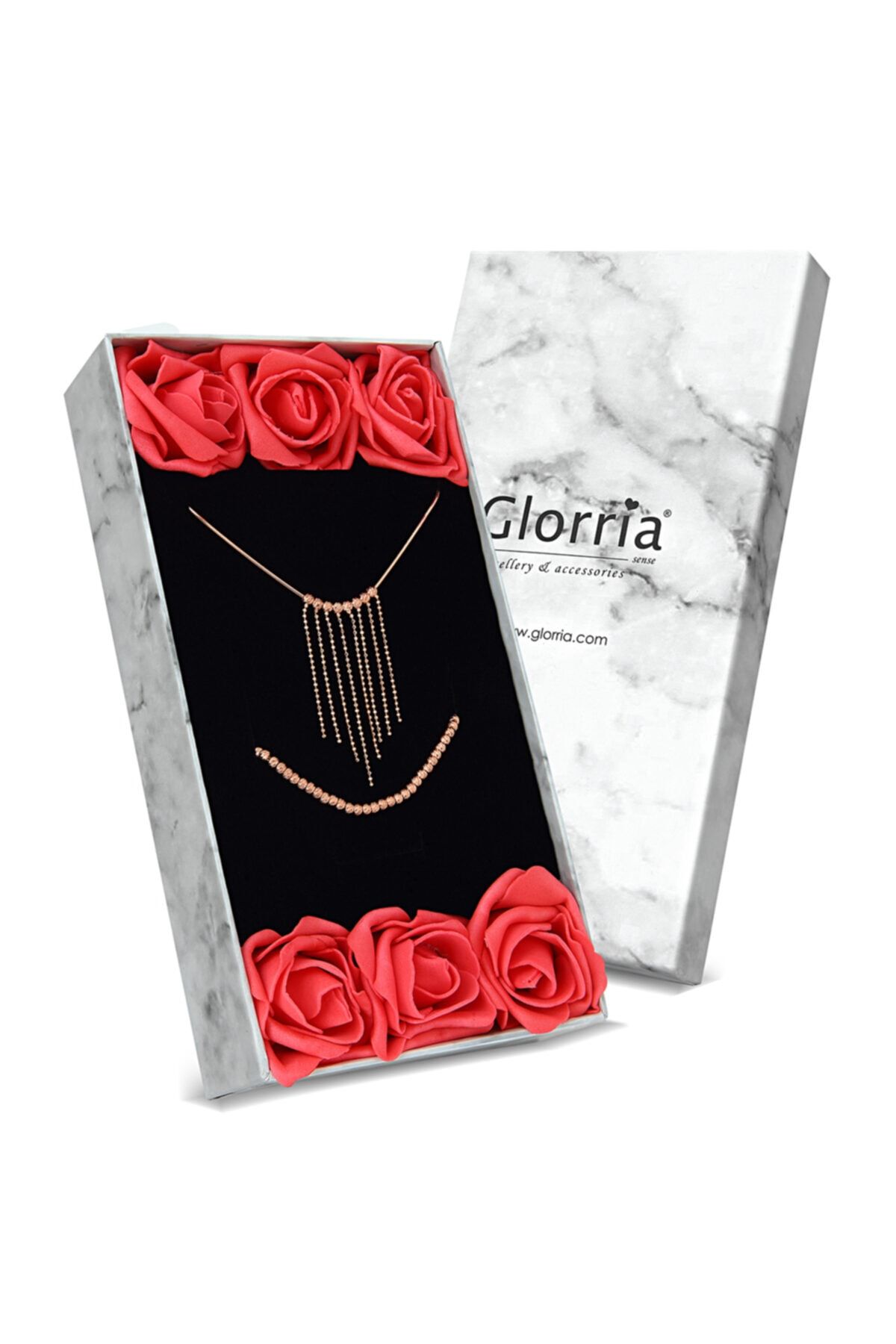 Glorria Kadın Gümüş Dorika Kolye Bileklik Çiçekli Set - Ug0006-hs