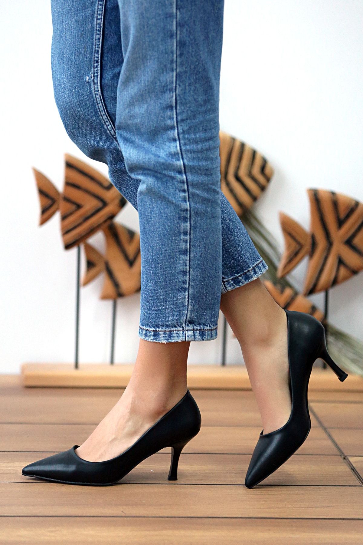 Pembe Potin Kadın Siyah Klasik Topuklu Ayakkabı