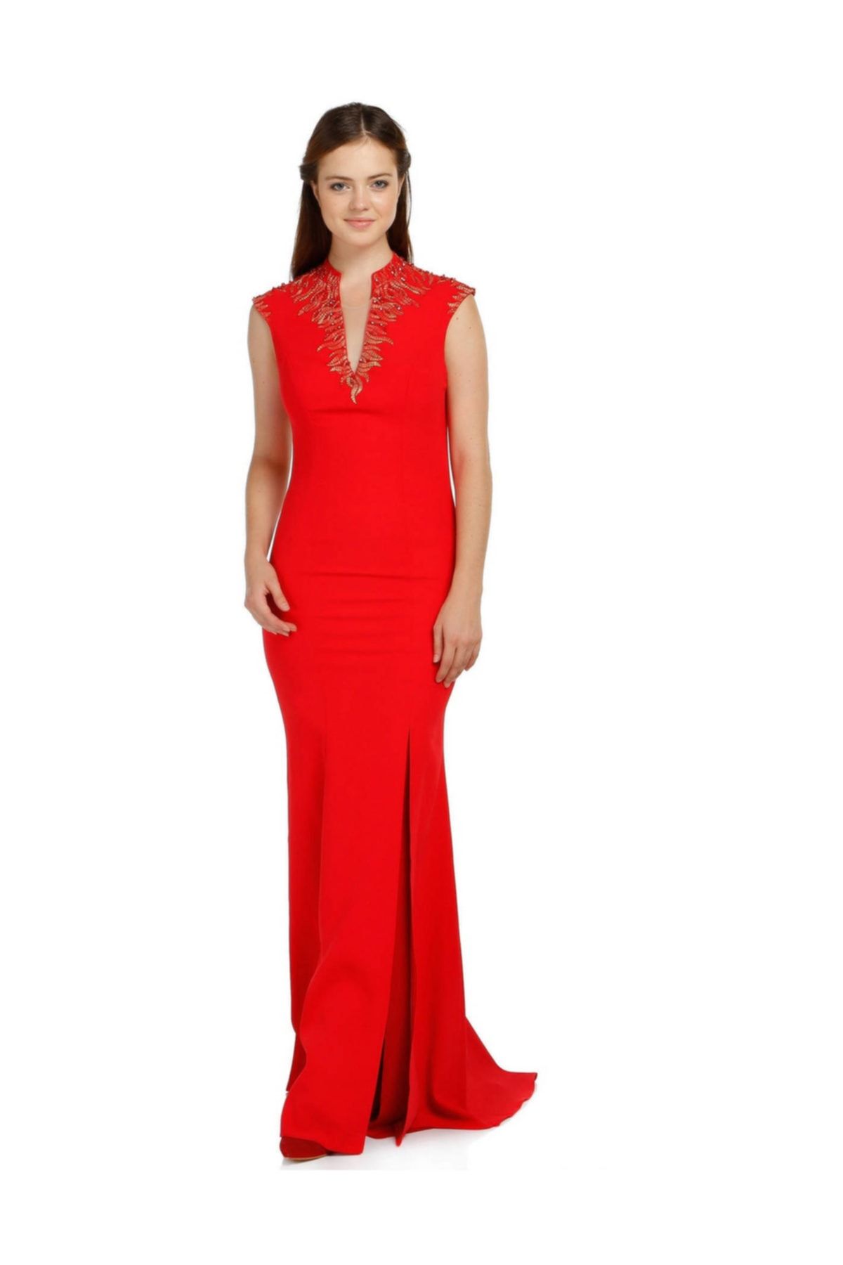 Günay Kadın Abiye Elbise Azr4384 Kolsuz-kırmızı