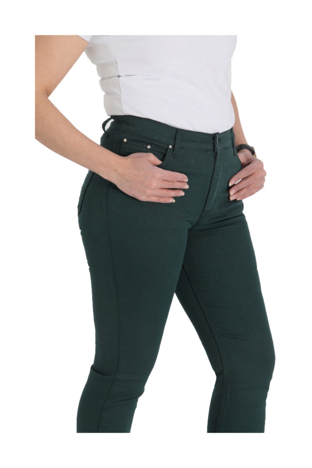 Günay Kadın Yeşil Kanvas Yüksek Bel Düz Paça Pantolon Rg1029p