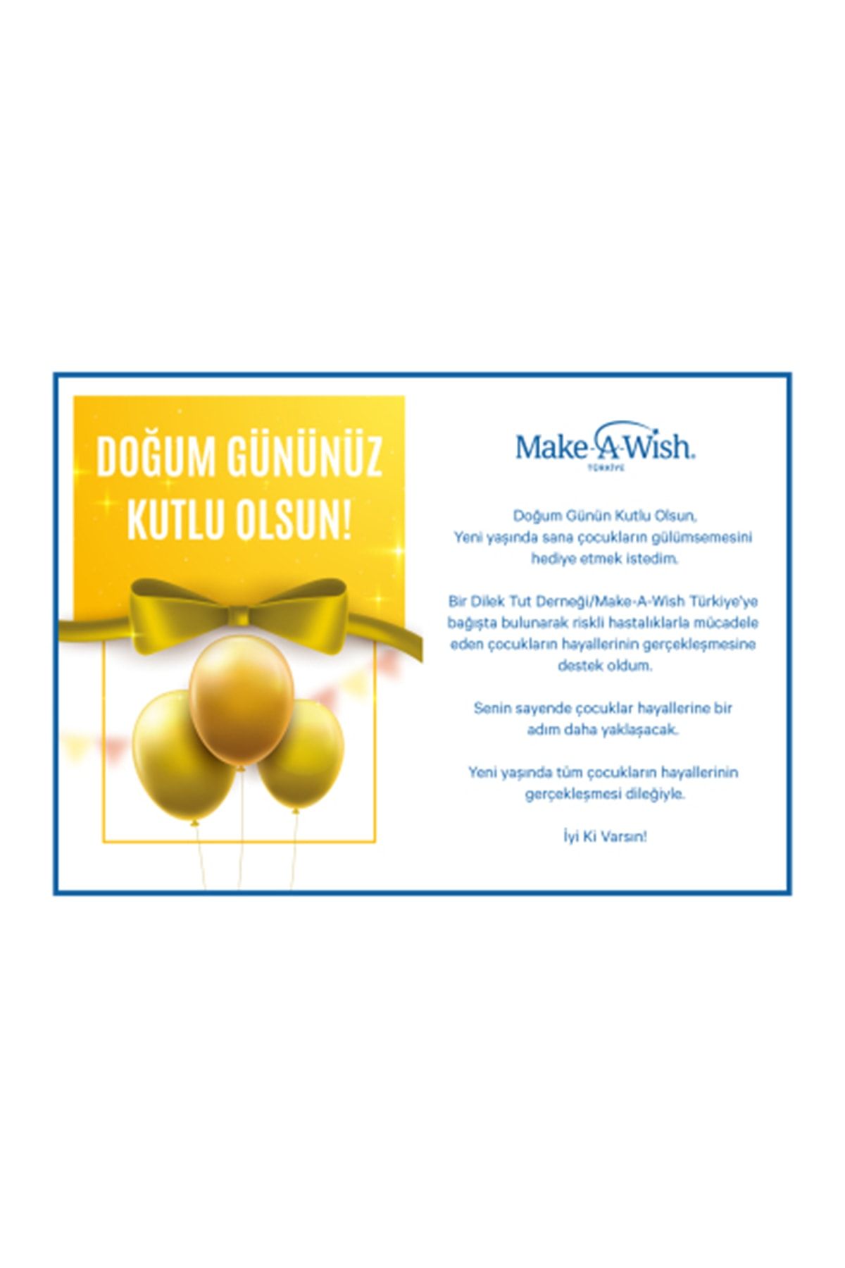 Bir Dilek Tut Derneği BDT- Sarı Balonlu Doğum Günü Sertifikası