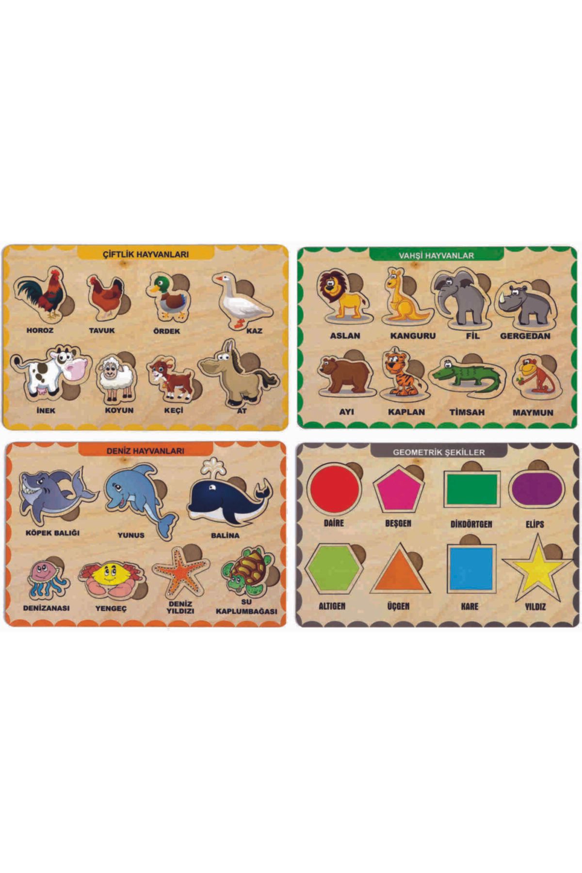 MAKETÇİNİZ 4 Adet Ahşap Bul Tak Eğitici Yapboz Puzzle Seti 6