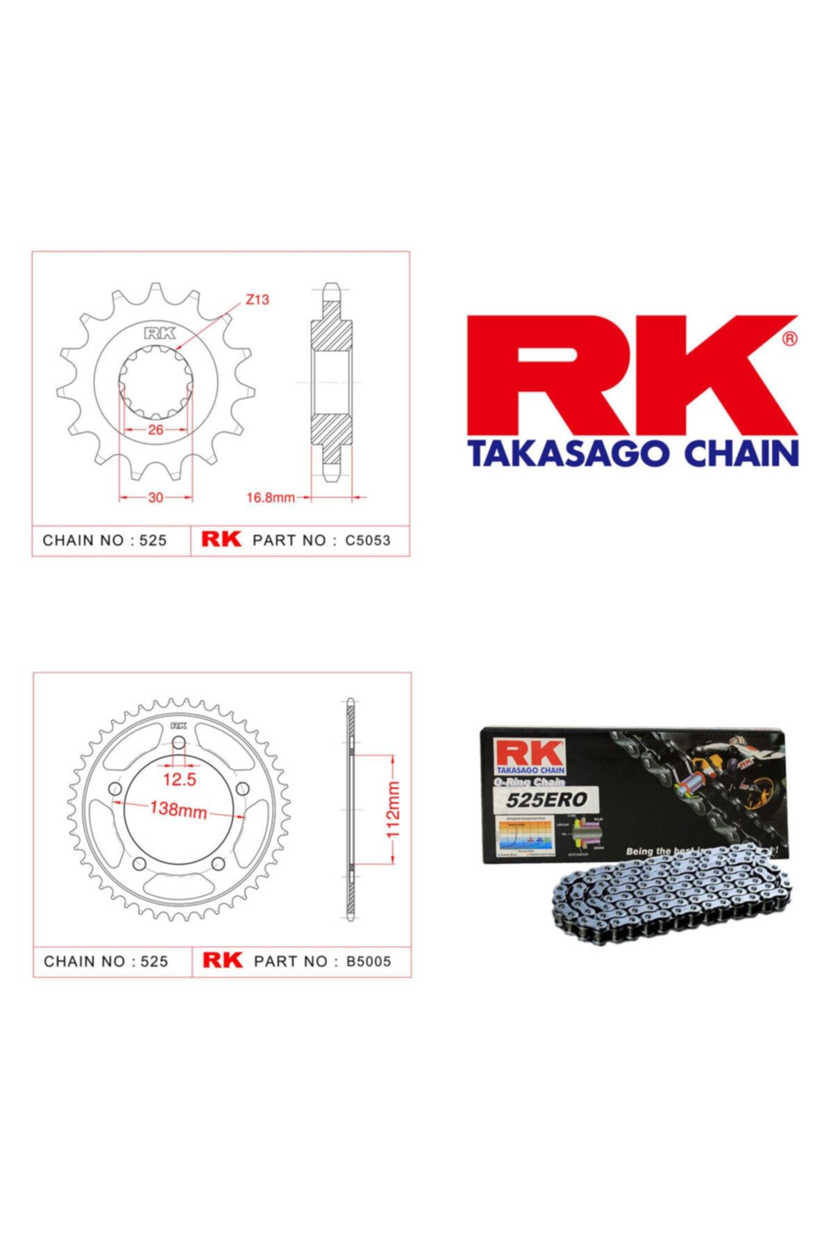 RK Honda Cbr 650 F Zincir Dişli Set 525 Ero O-ring 15/42t(2014-2018)